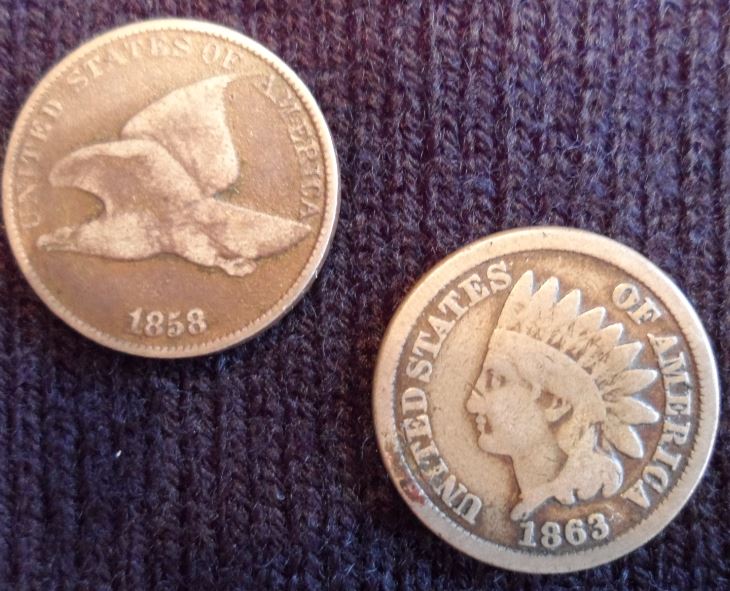 1858 Flying Eagle and 1863 Indian Head ObverseSM.JPG