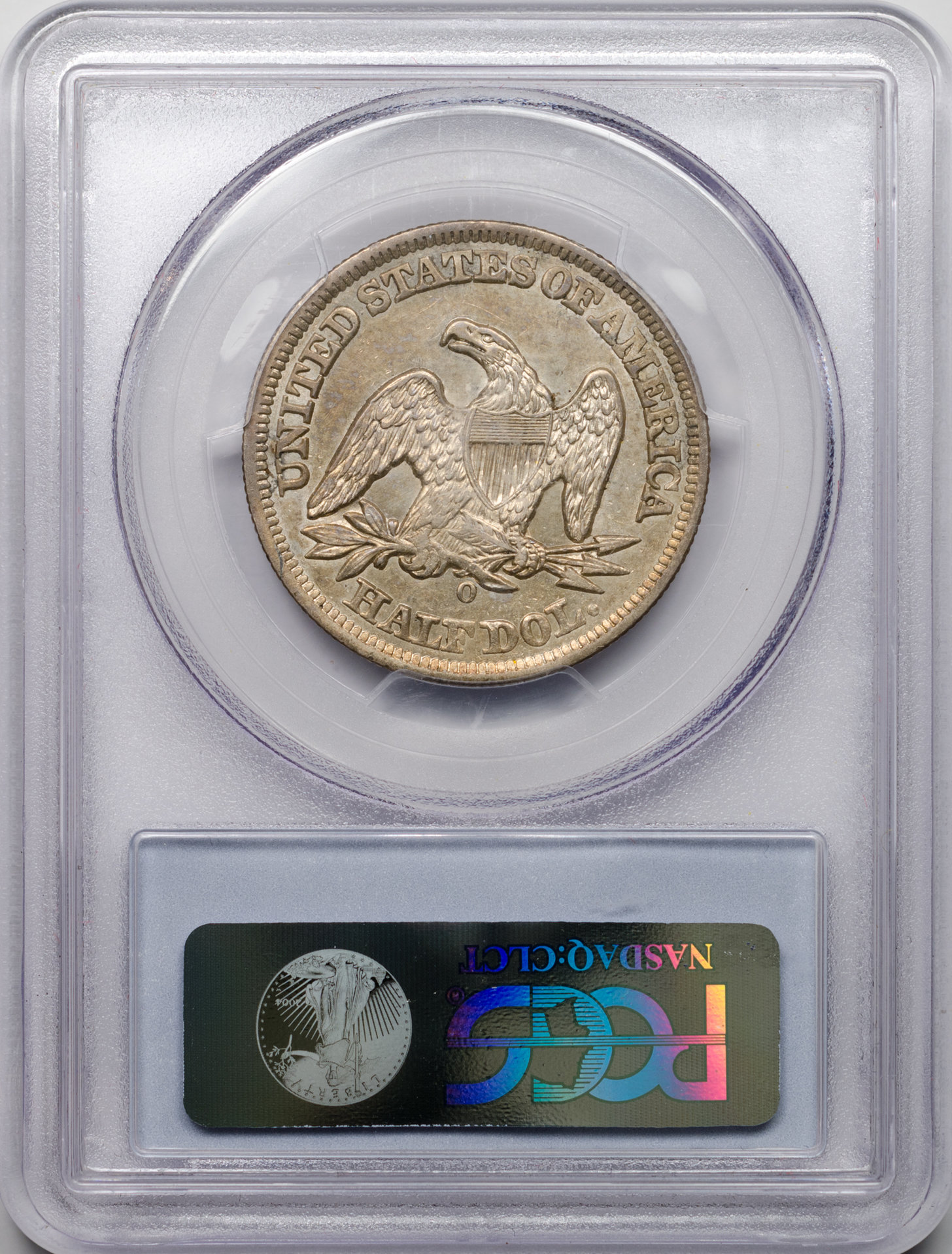 1858 O 50C HALF DOLLAR - SEATED LIBERTY, NO MOTTO PCGS AU50 24007191 CAC Rev Slab.jpg