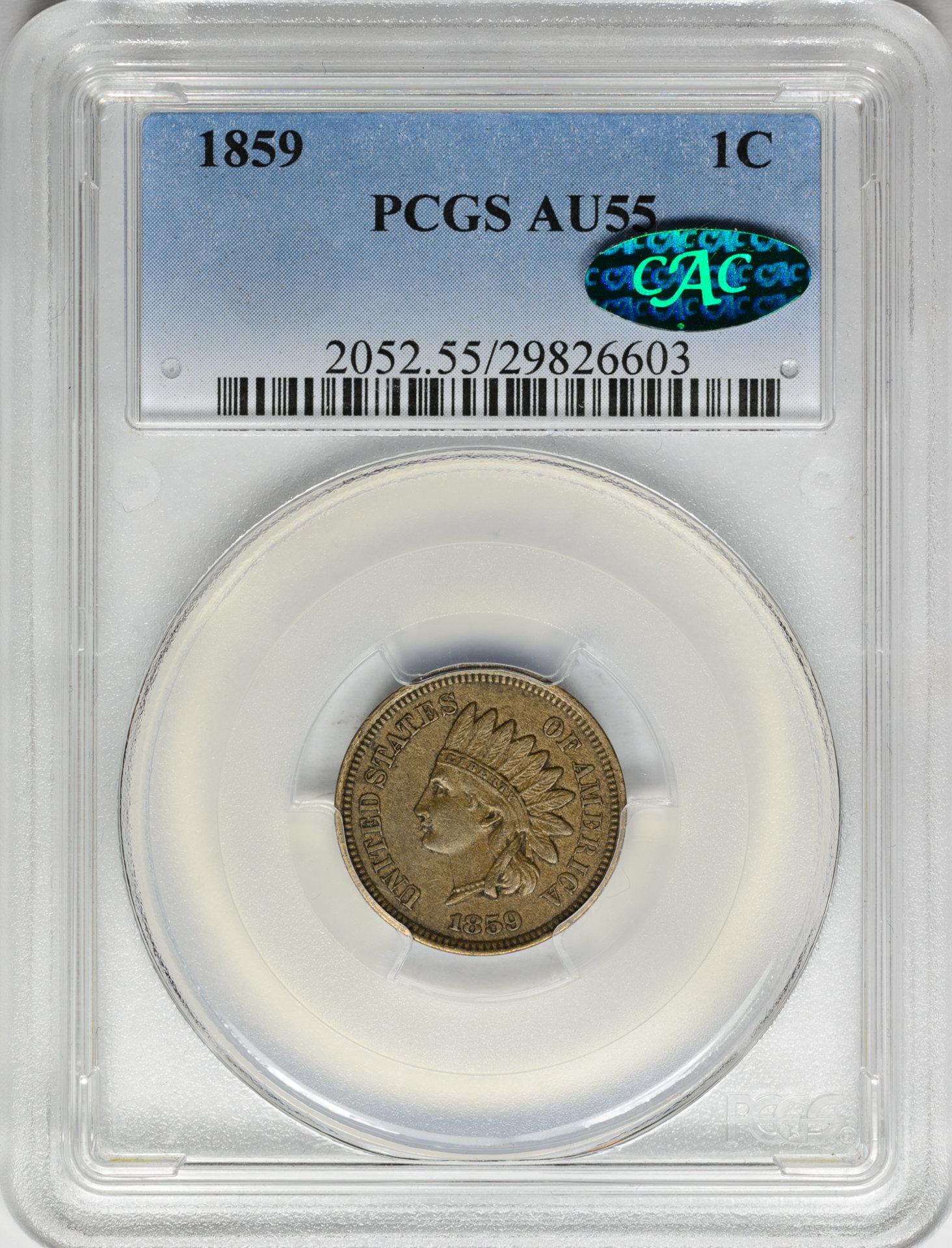 1859 1C CENT - INDIAN HEAD, COPPER-NICKEL PCGS AU55 29826603 CAC Obv Slab.jpg
