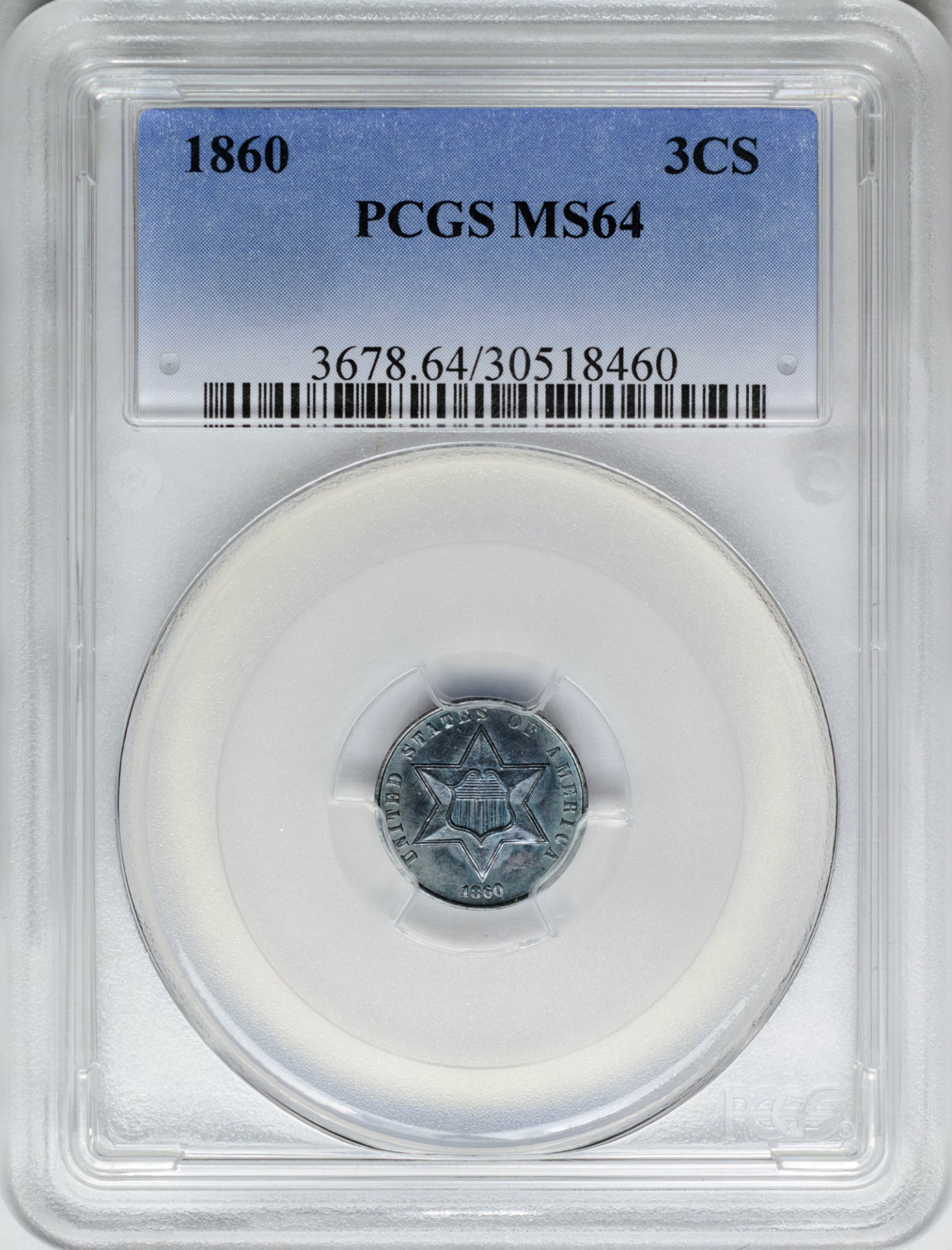 1860 3CS MS64 PCGS 30518460 Obv Slab.jpeg