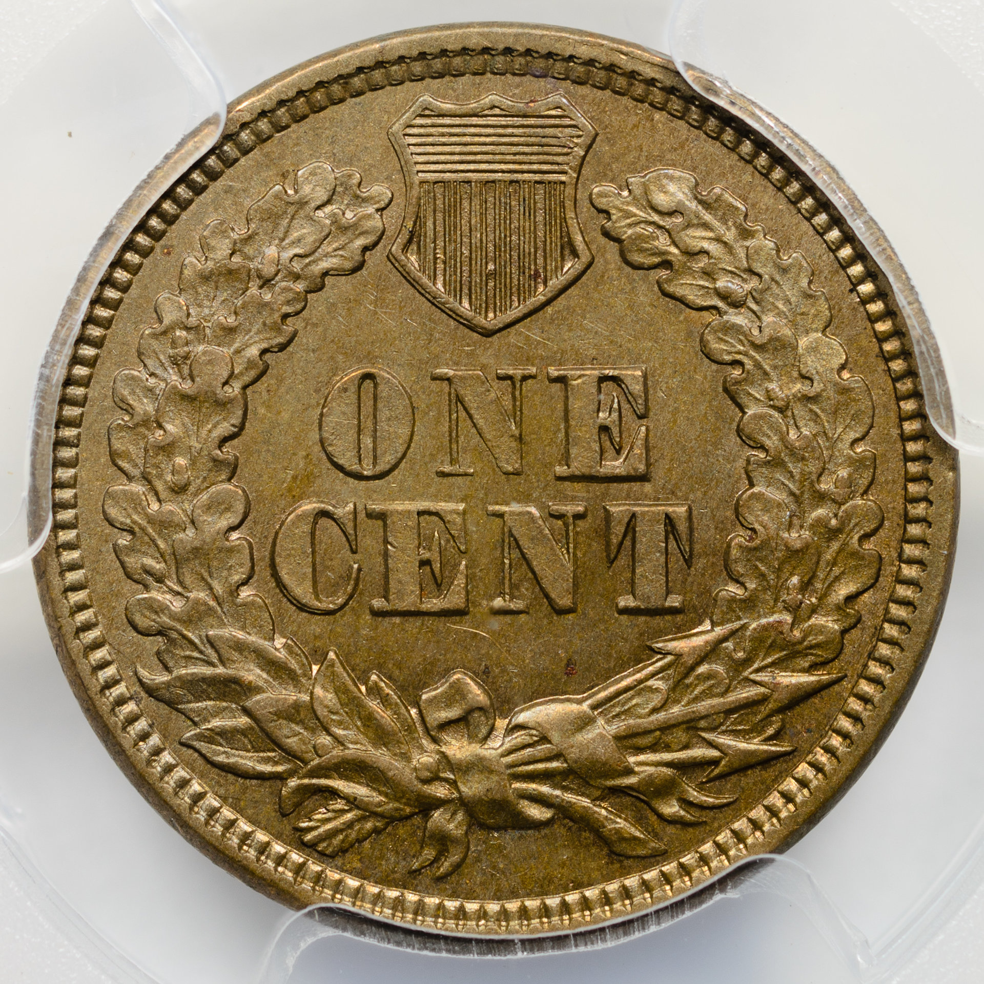 1863 1C CENT - INDIAN HEAD, COPPER-NICKEL WITH SHIELD PCGS MS62 29758223 CAC Rev Closeup.jpg