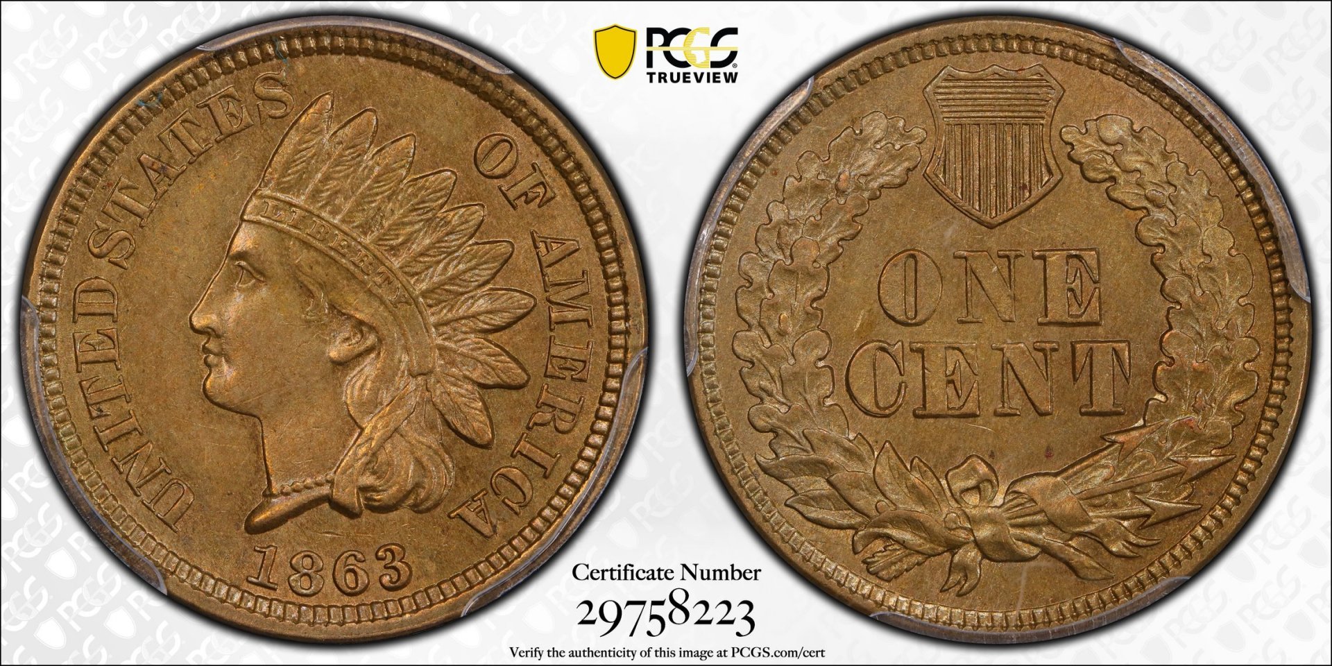 1863 1C Cent - Indian Head, Copper-Nickel With Shield PCGS MS62 29758223 CAC TrueView Full.jpg