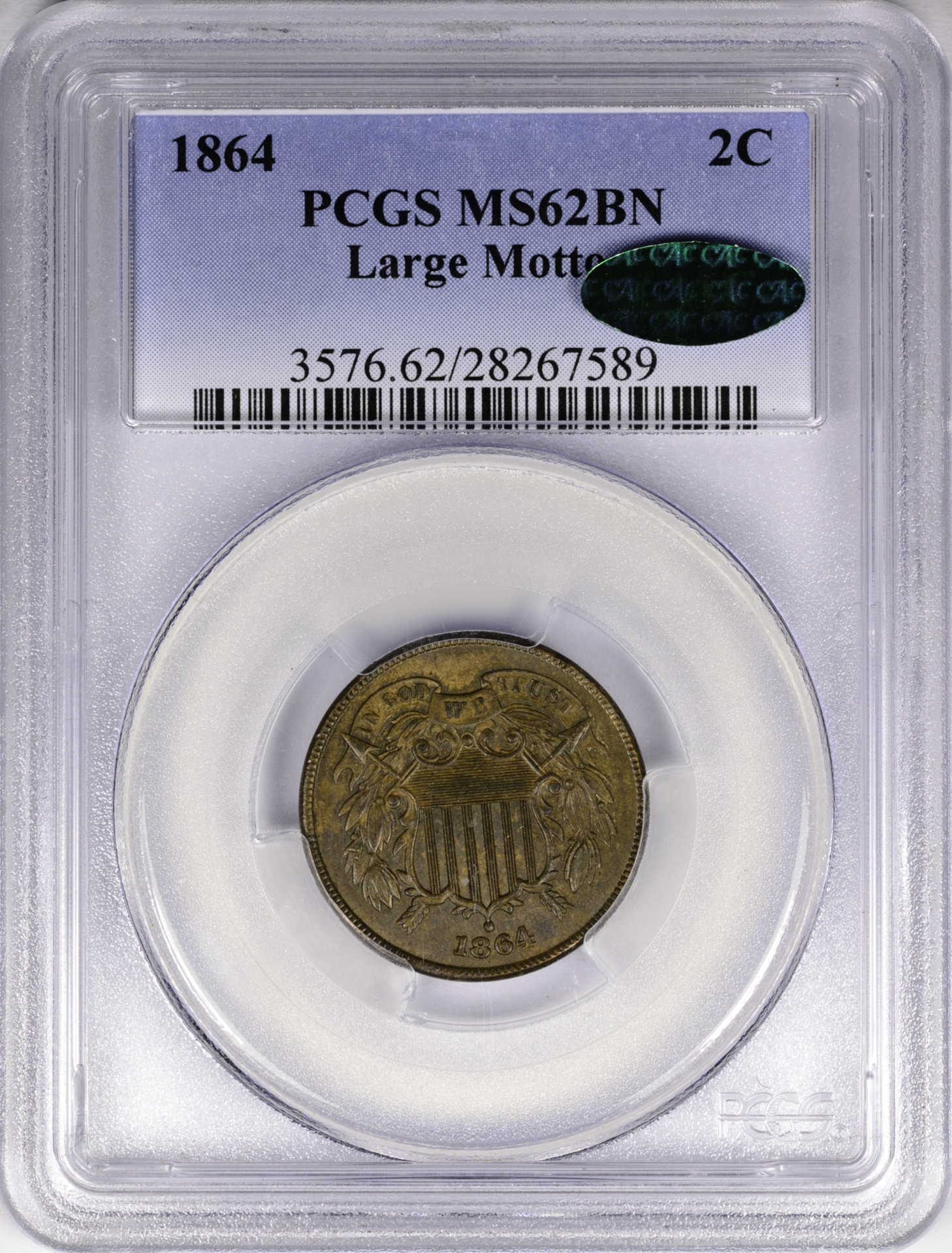 1864 2C TWO-CENT PIECE LARGE MOTTO PCGS MS62BROWN 28267589 CAC Obv Slab.jpg