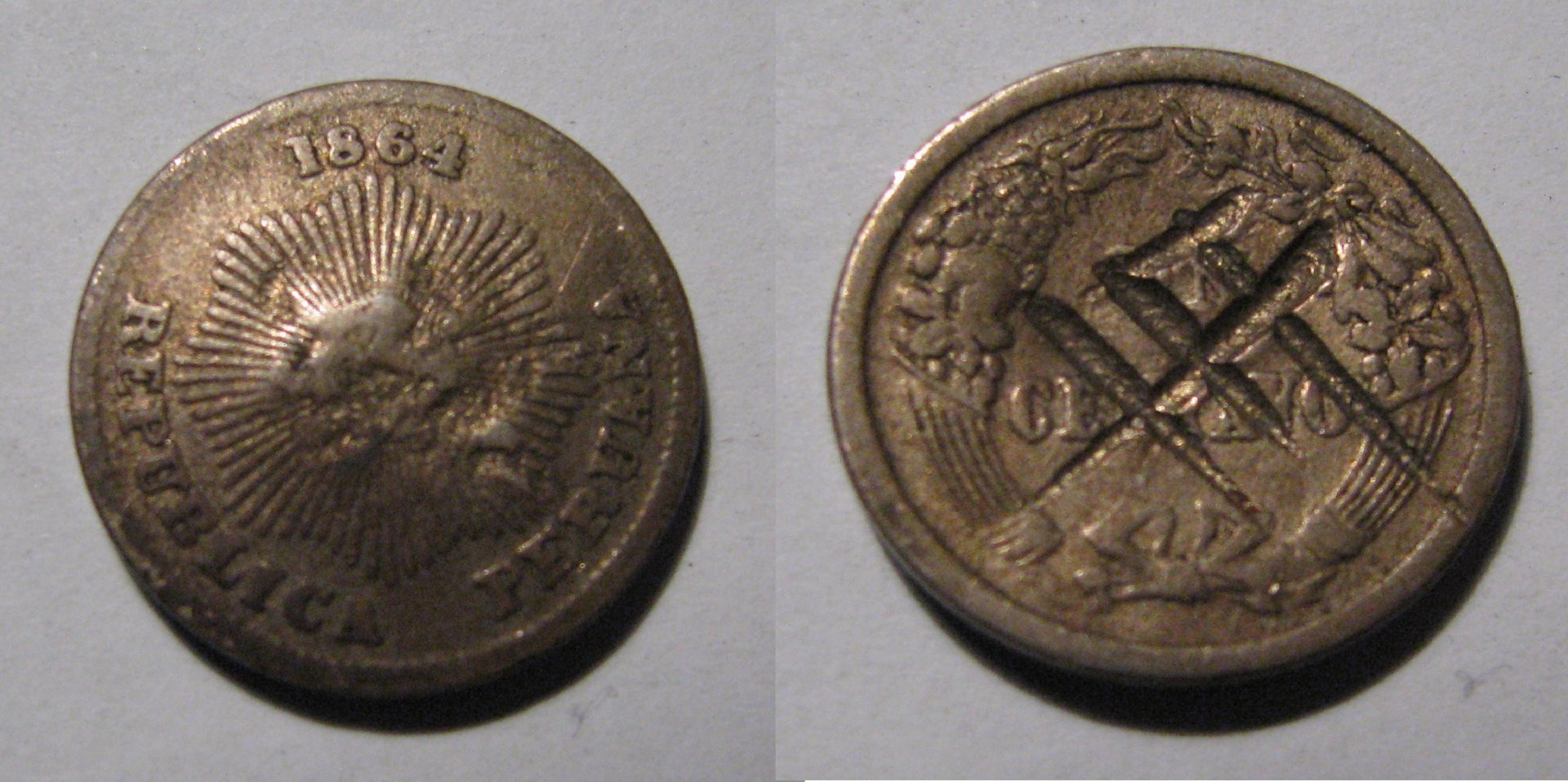 1864 Peru Un Centavo Chop Mark.jpg
