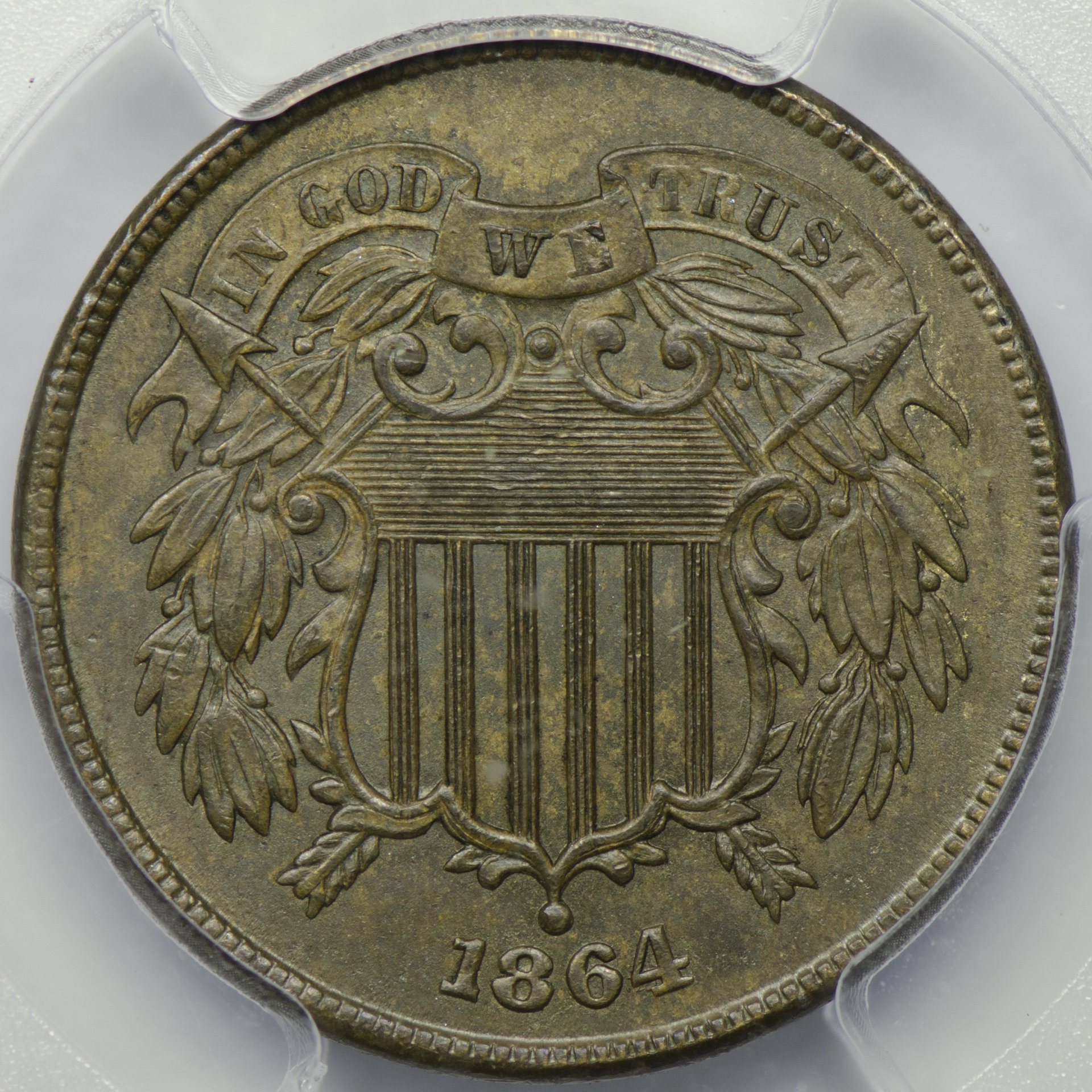 1864 TWO-CENT PIECE PCGS MS 62 LARGE MOTTO, BROWN, CAC Obv closeup f5.6 105mm.jpg