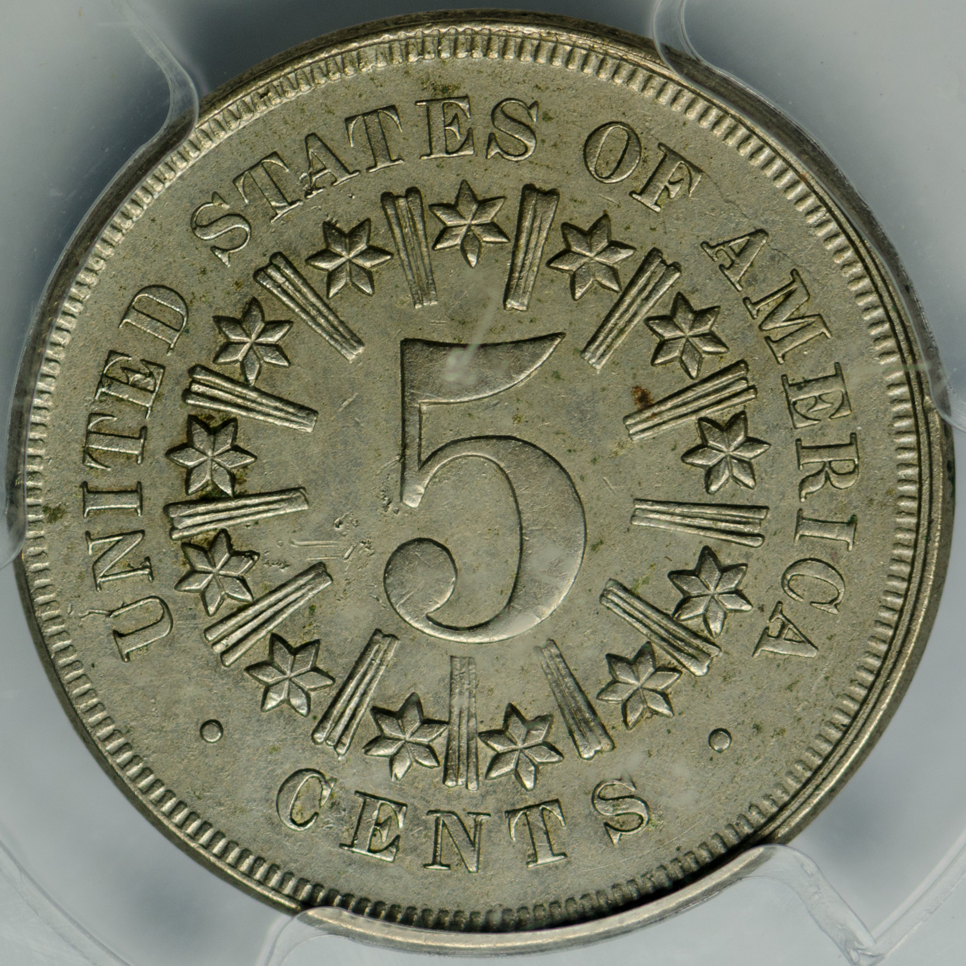 1866 5C FIVE-CENT PIECE - SHIELD, RAYS PCGS XF45 24715978 CAC Rev Closeup.jpg