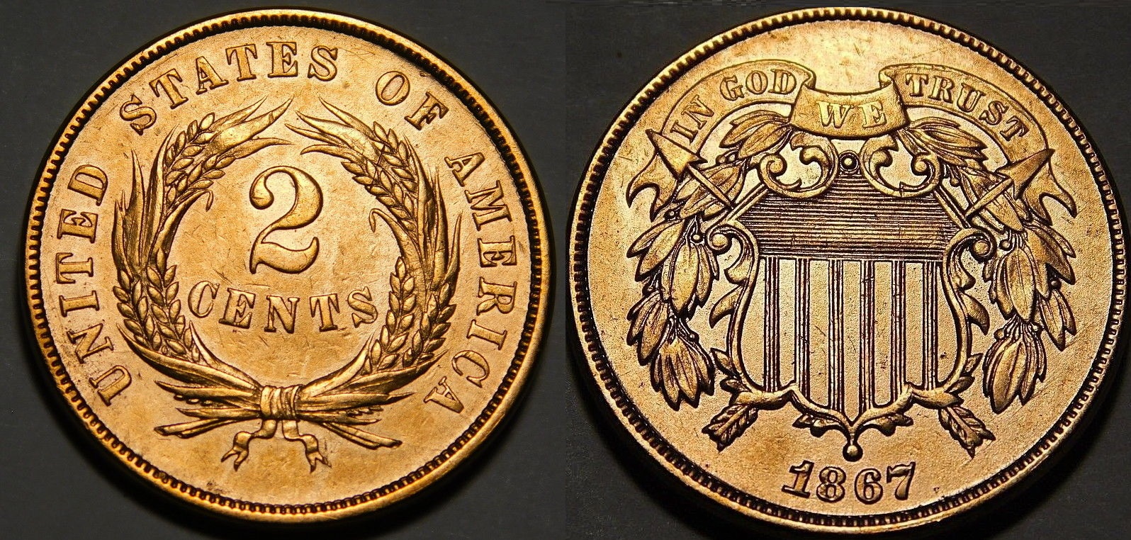 1867 2 Cents Au-Unc Excellant Details   Cleaned A30-449.jpg