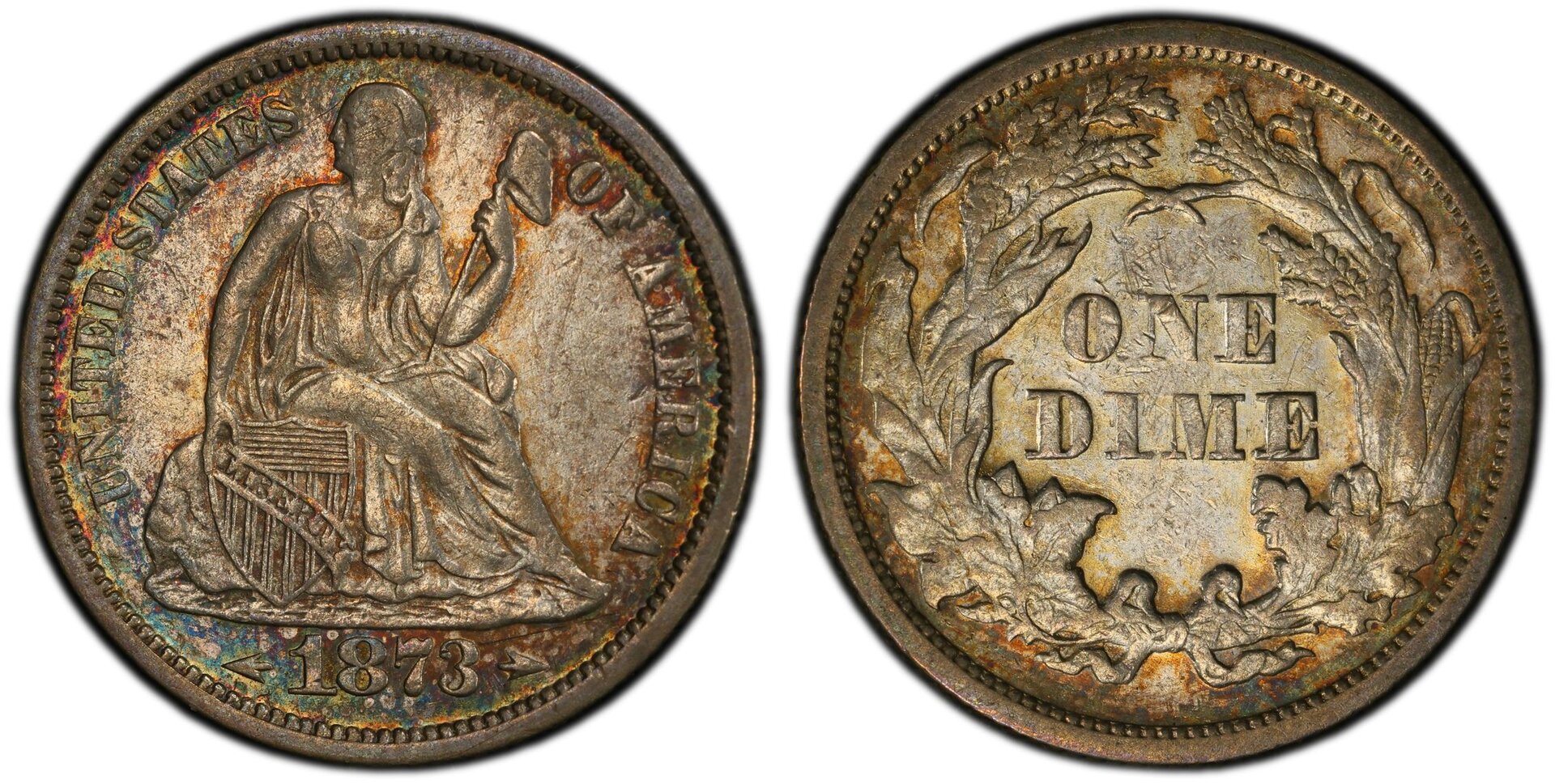 1873 10C SEATED LIBERTY, TYPE 6, LEGEND OBVERSE, ARROWS AT DATE PCGS XF45 21456297 TrueView.jpg