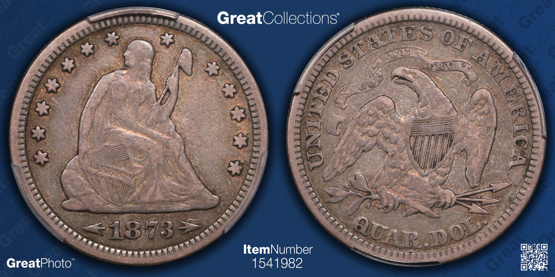1873 25C QUARTER DOLLARS - SEATED LIBERTY ARROWS PCGS VF25 48137608 GC Great Photo.jpg