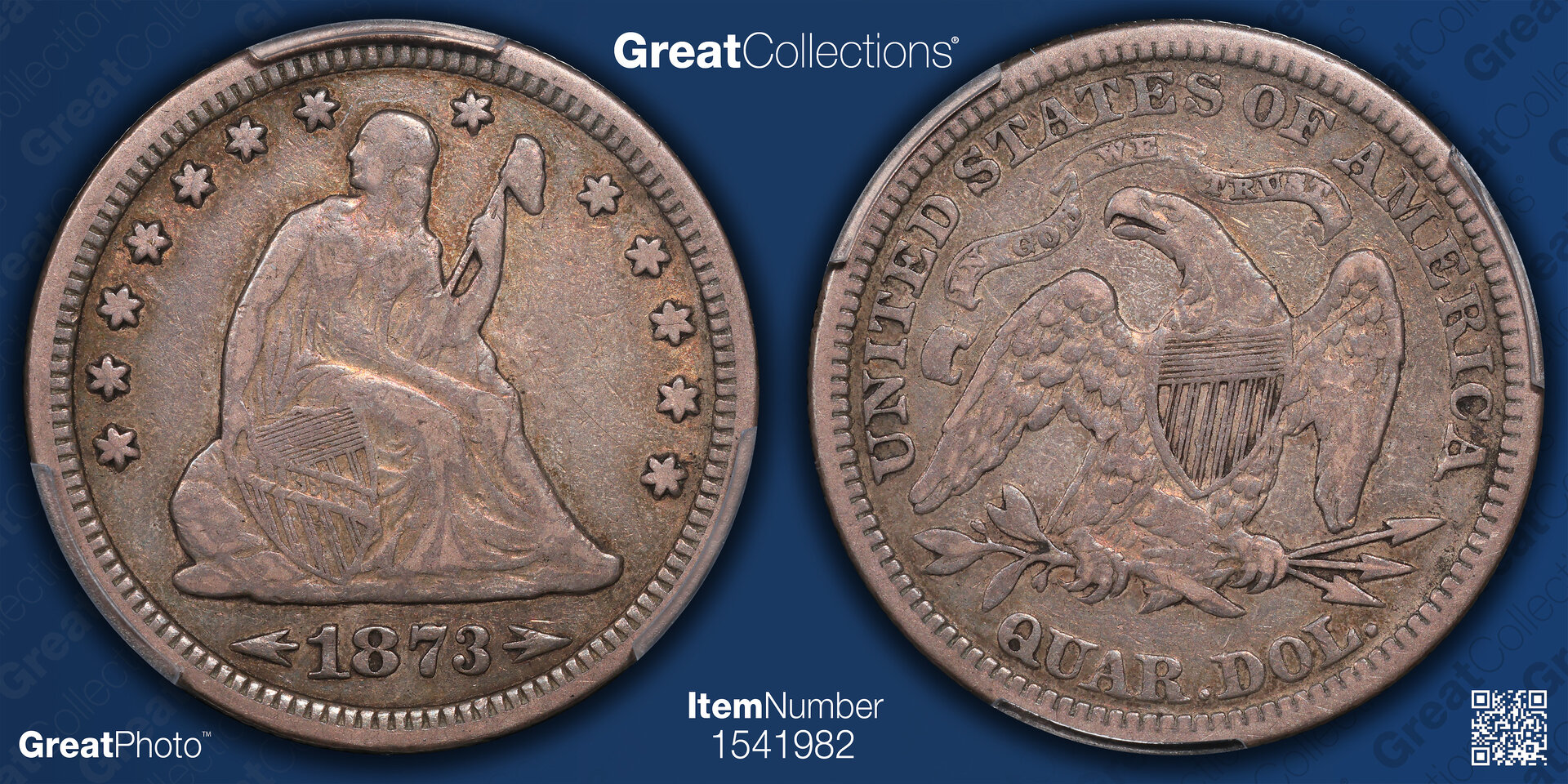 1873 25C QUARTER DOLLARS - SEATED LIBERTY ARROWS PCGS VF25 48137608 GC GreatPhoto.jpg