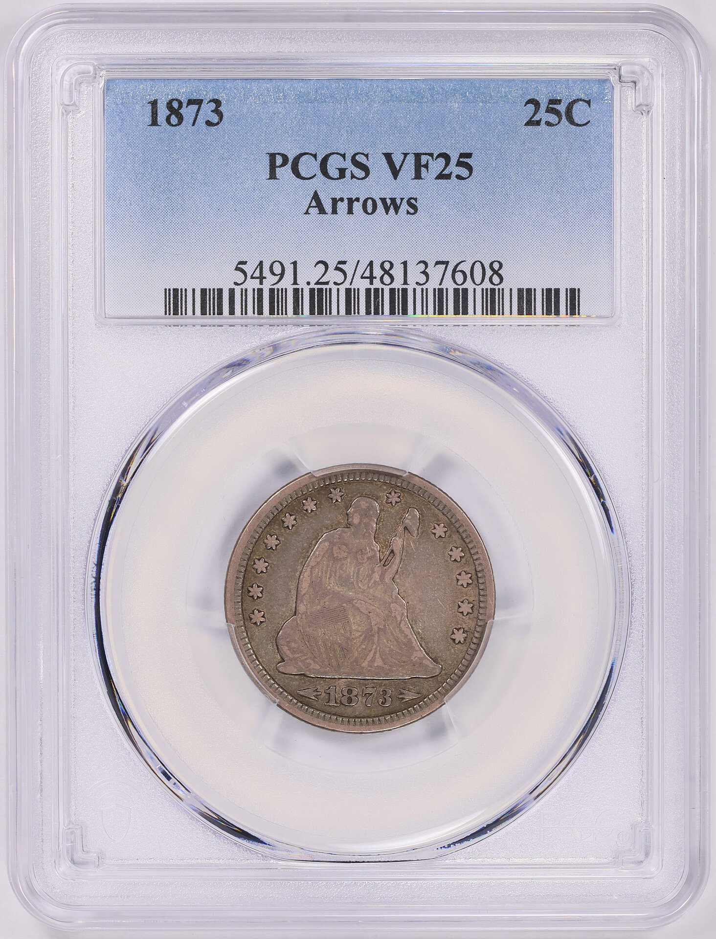 1873 25C QUARTER DOLLARS - SEATED LIBERTY ARROWS PCGS VF25 48137608 GC Obv Slab.jpg