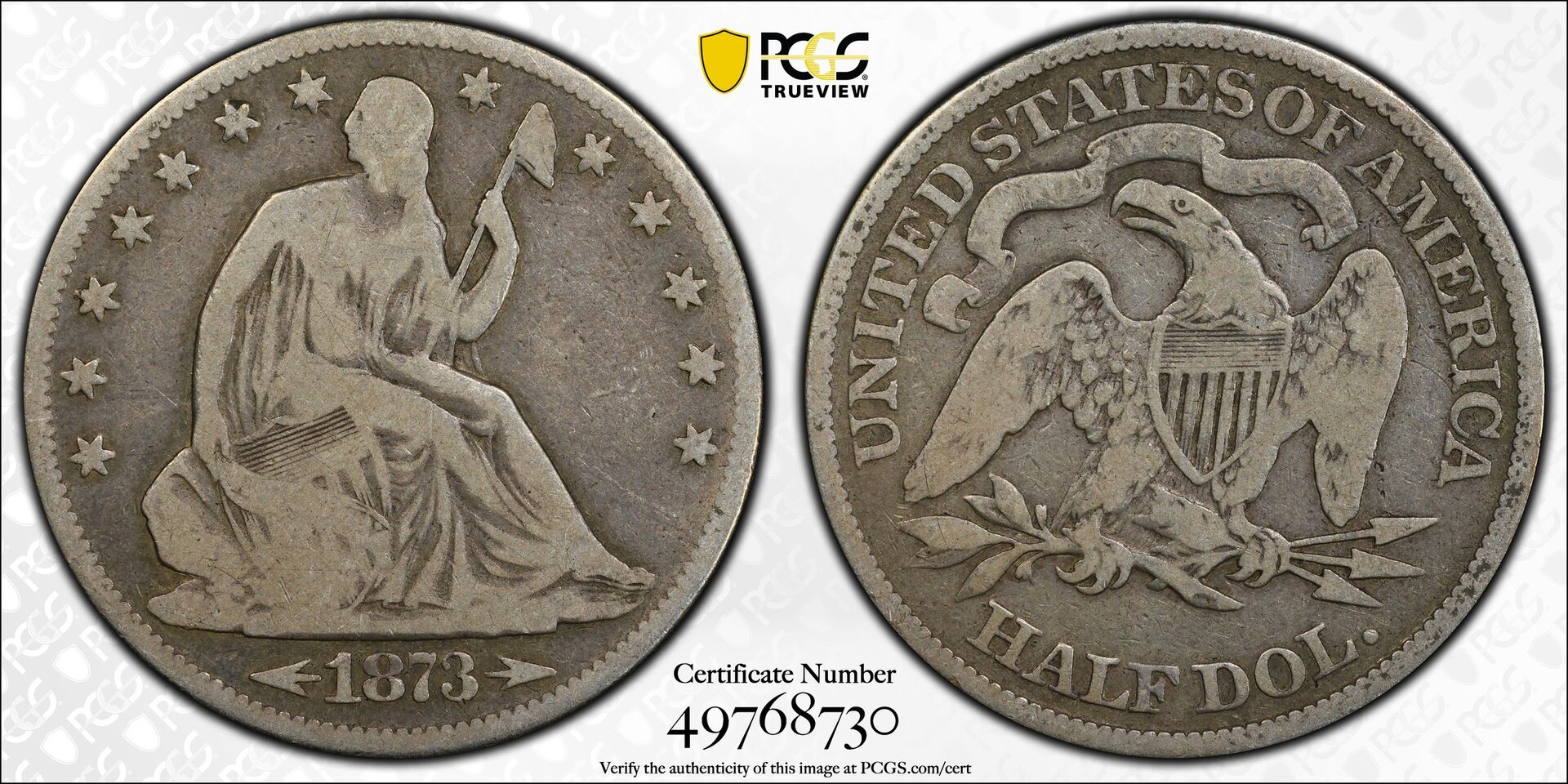 1873 50C HALF DOLLAR - SEATED LIBERTY, TYPE 6, MOTTO, ARROWS AT DATE PCGS VG10 49768730 TrueView.jpg