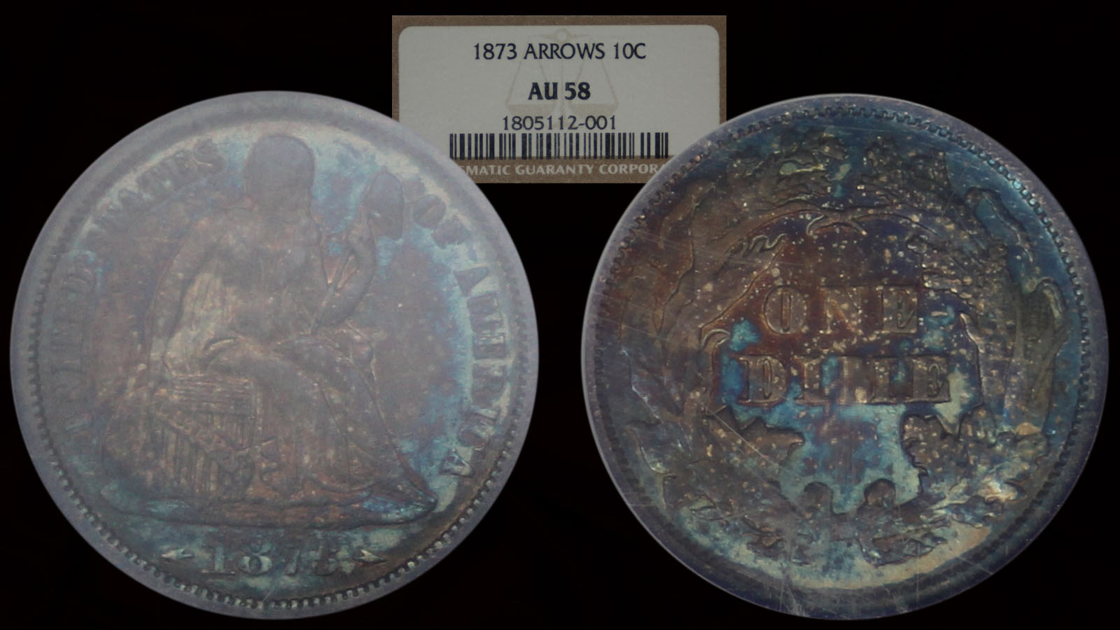 1873 Seated Liberty Dime NGC AU58.jpg