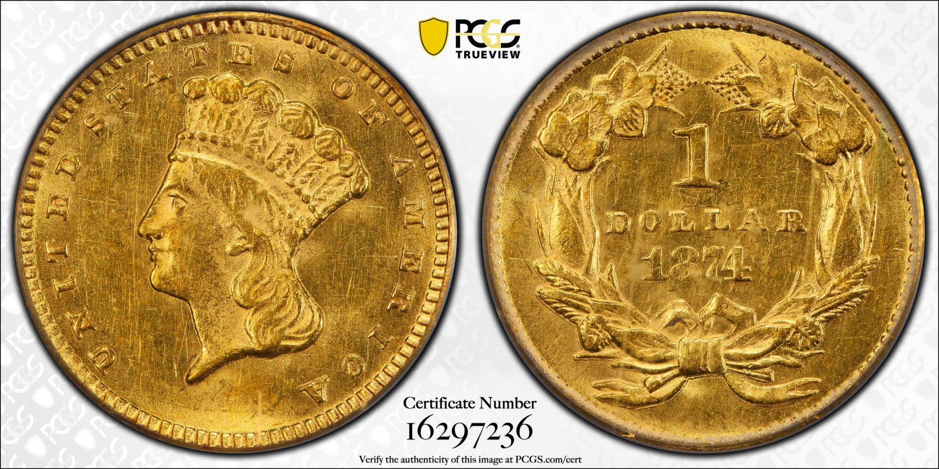 1874 $G$1 Gold Dollar - Type 3 PCGS AU58 16297236 CAC TrueView Full.jpg