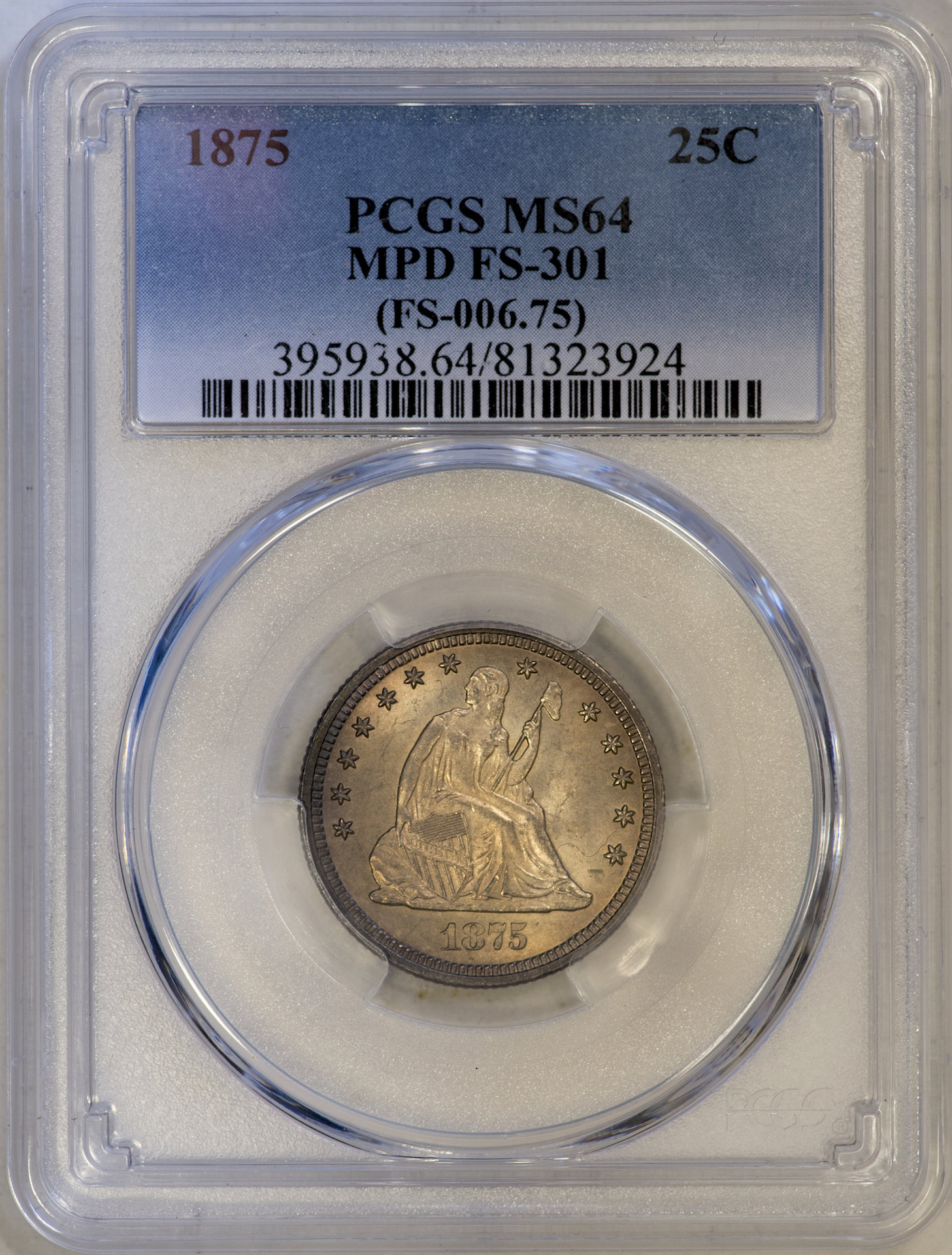 1875 Seated Liberty Quarter PCGS MS64 Slab - Obverse.jpg
