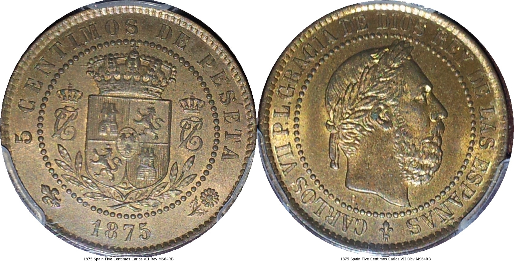 1875 Spain Five Centimos Carlos VII Rev MS64RB-tile.jpg