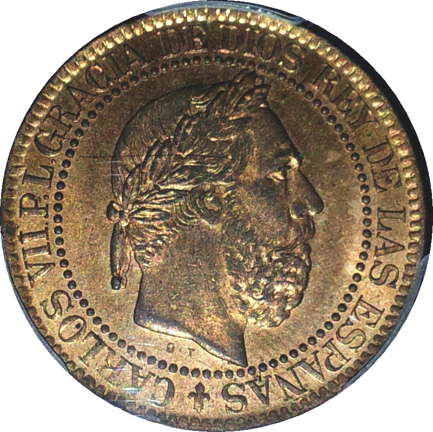 1875 Spain Ten Centimos Carlos VII Obv MS63RB.JPG