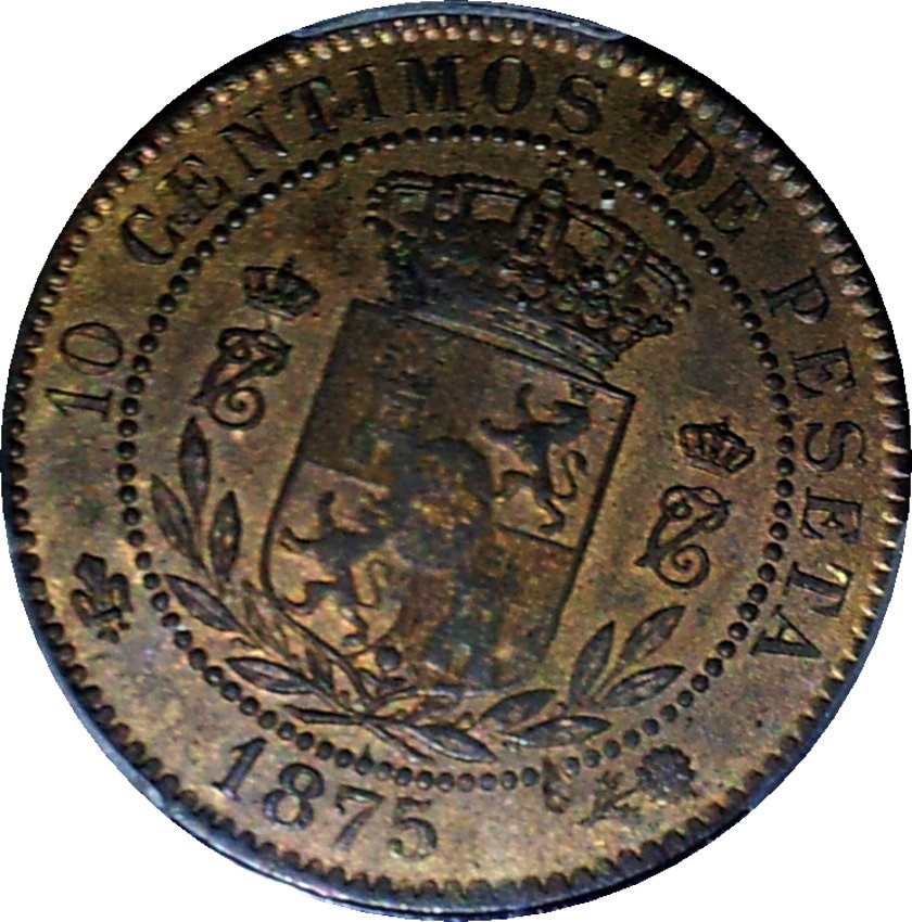 1875 Spain Ten Centimos Carlos VII Rev MS63RB.JPG