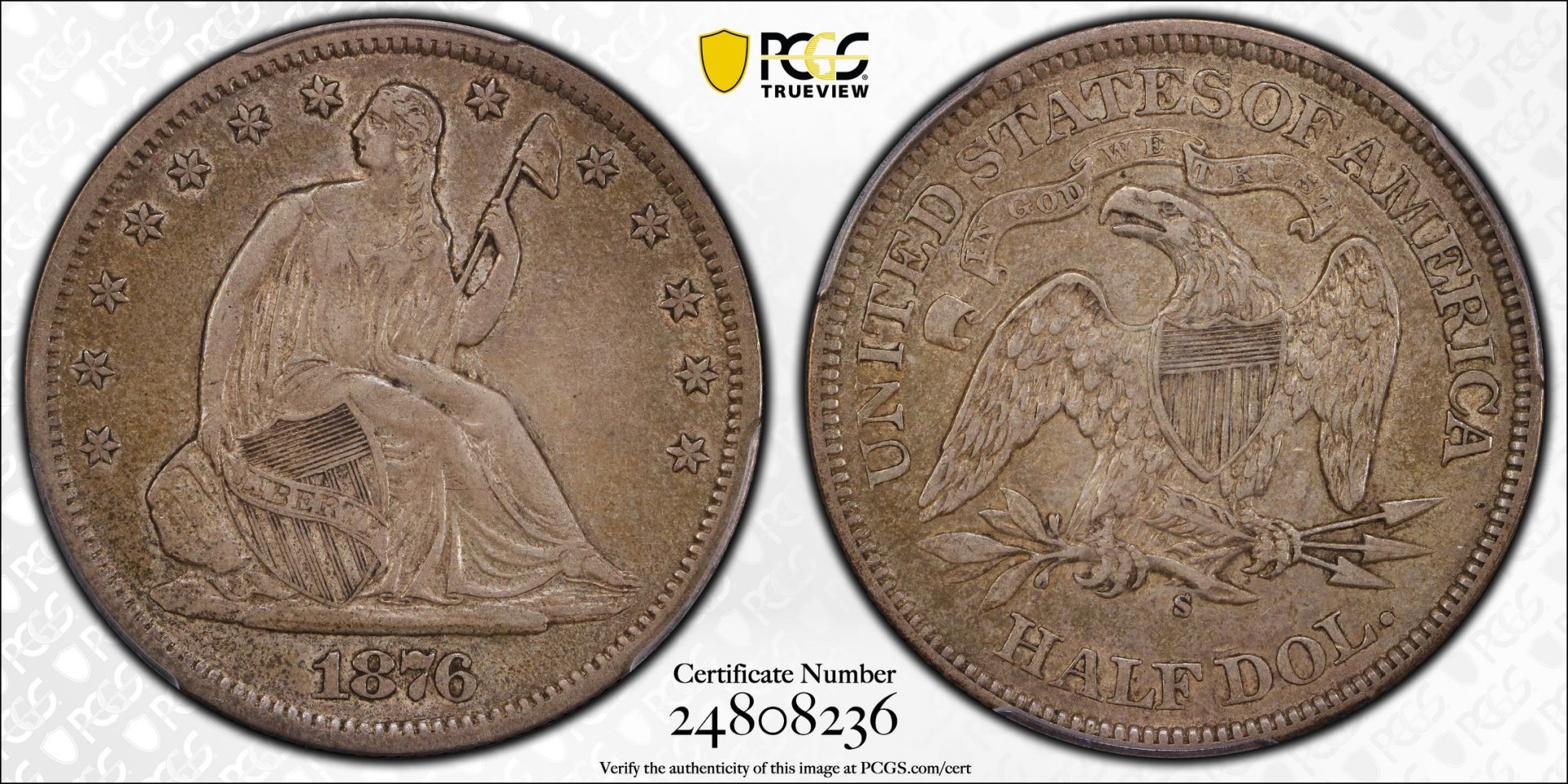 1876 S 50C Half Dollar - Seated Liberty, Motto PCGS XF40 24808236 CAC TrueView Full.jpg