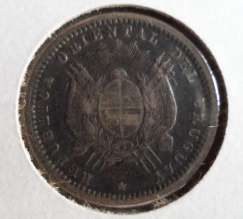 1877 Uruguay Second Coin 10 Centesimos Silver Dime ObverseSM.jpg