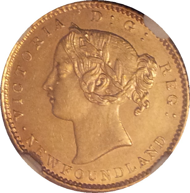 1881 Newfoundland Two Dollar Gold AU58 Obv.JPG