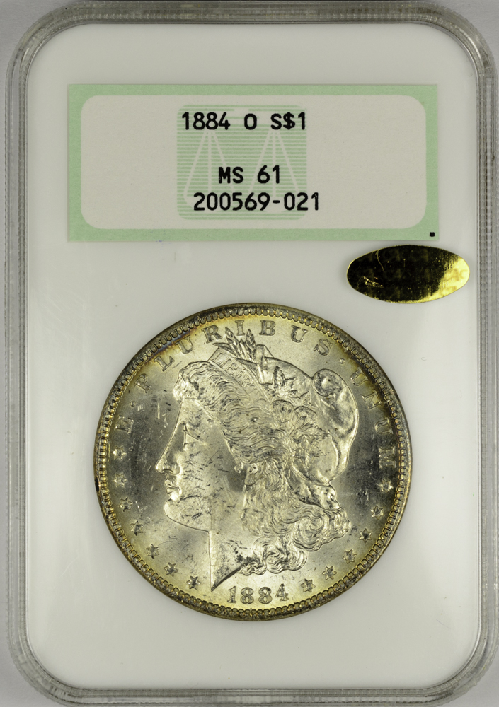 1884 O SILVER DOLLAR - MORGAN LIBERTY HEAD NGC MS 61, CAC gold! $1 Obv Slab.jpg