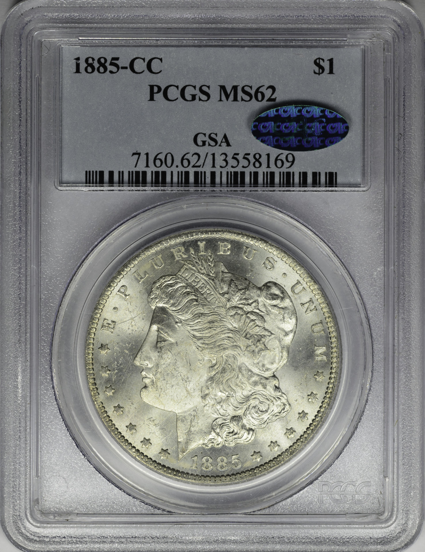 1885 CC 1 MS62 PCGS GSA 13558169 CAC Obv Slab.JPG