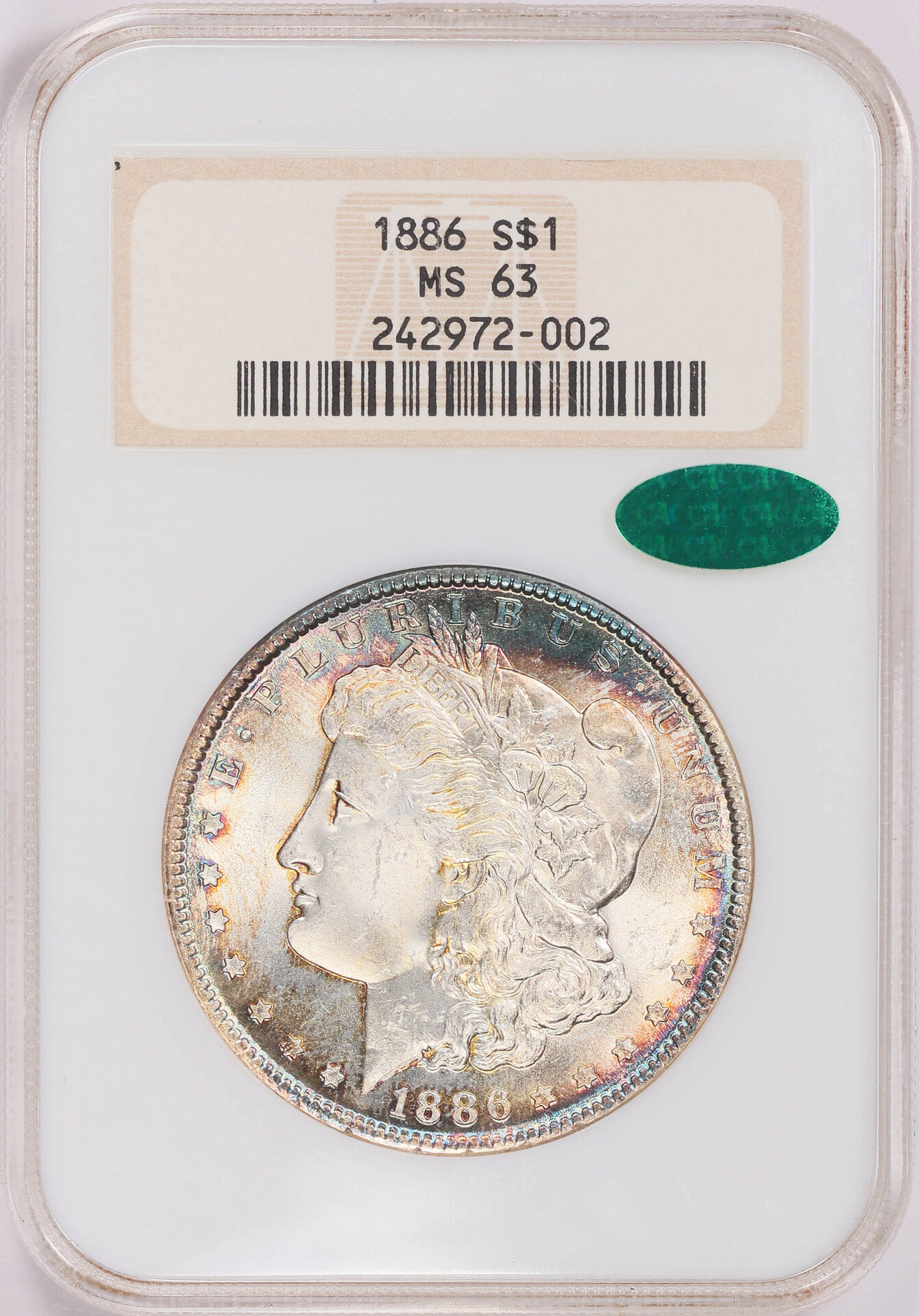 1886 $1 SILVER DOLLARS - MORGAN LIBERTY HEAD NGC MS63 242972-002 CAC Obv Slab.jpg