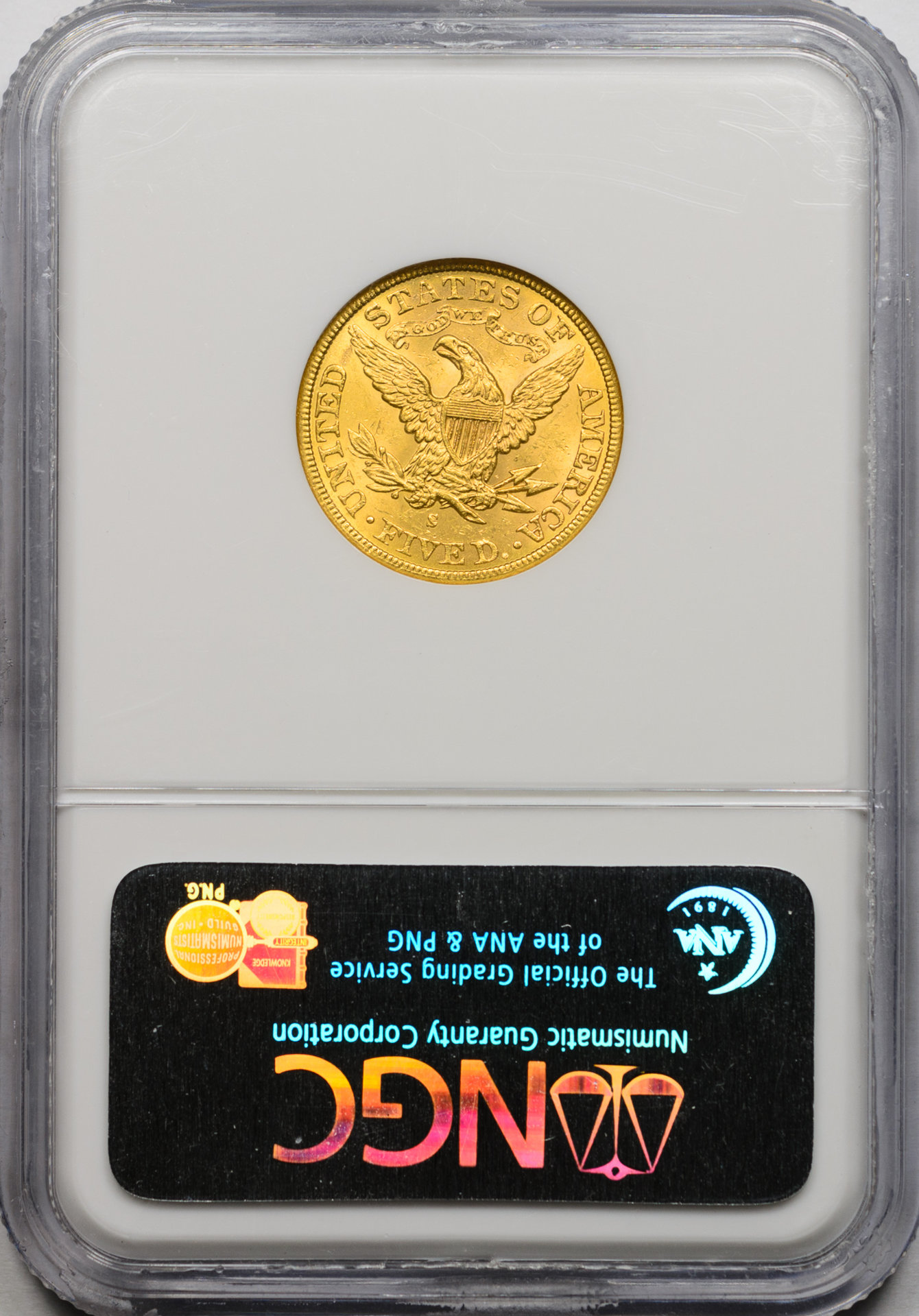 1886 S G$5 HALF EAGLE - CORONET, MOTTO NGC MS62 3043534-013 CAC Rev Slab.jpg