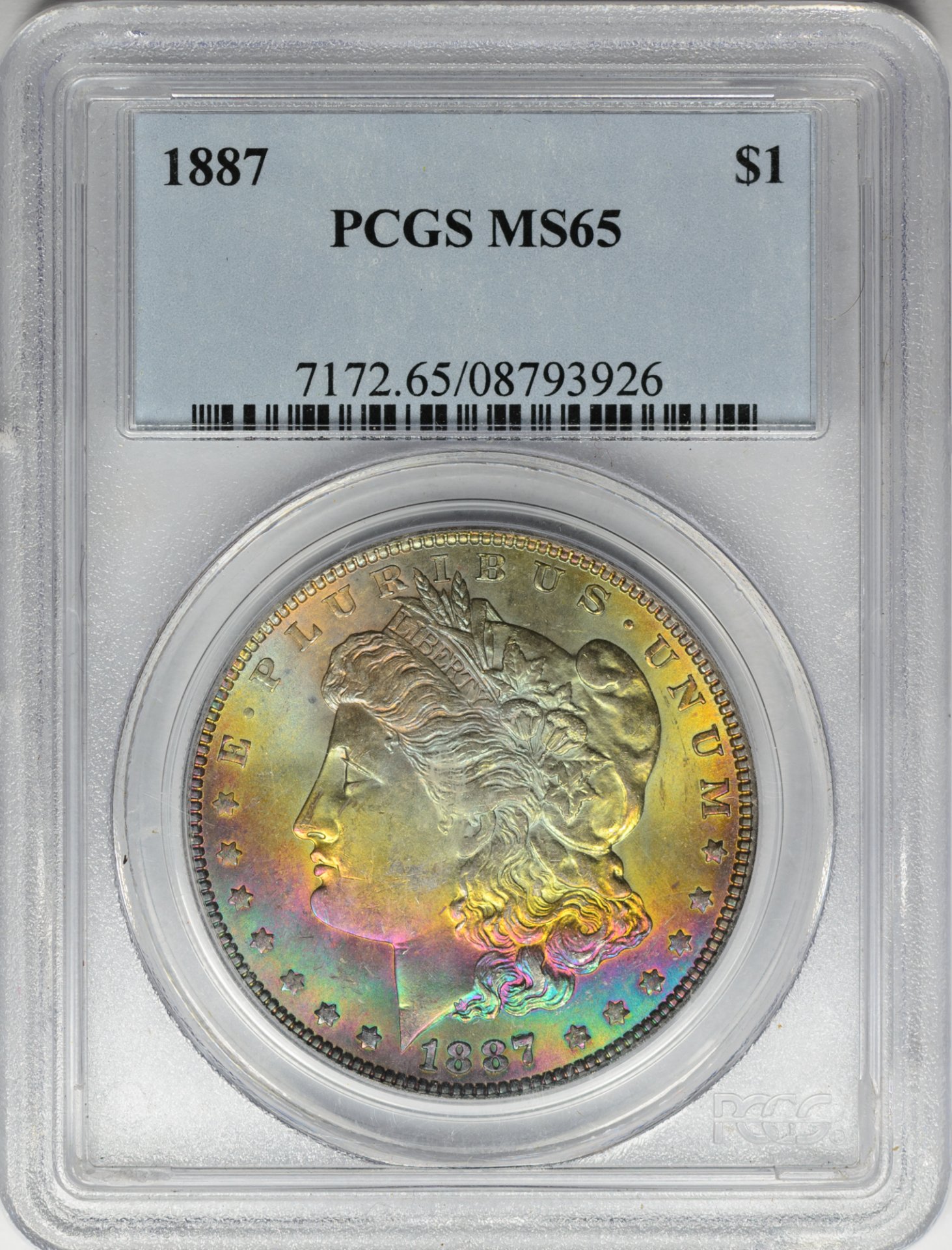 1887 $1 MS65 PCGS 08793926 Obv Slab.JPG