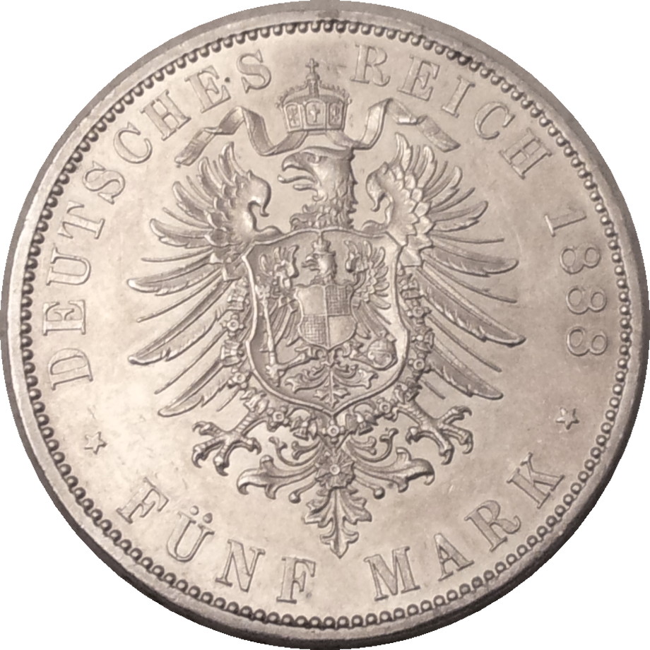 1888 German States Prussia Five Mark Rev.JPG