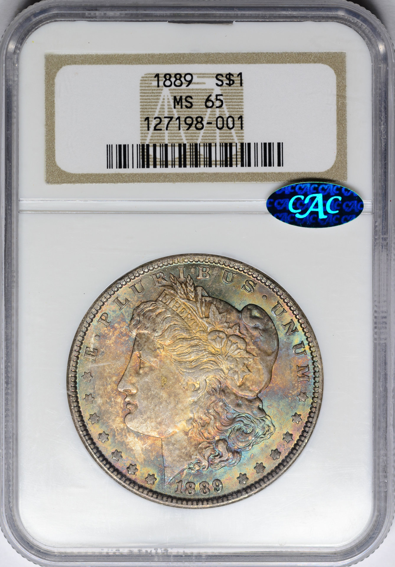 1889 $1 MS65 NGC 127198-001 Obv Slab.jpg