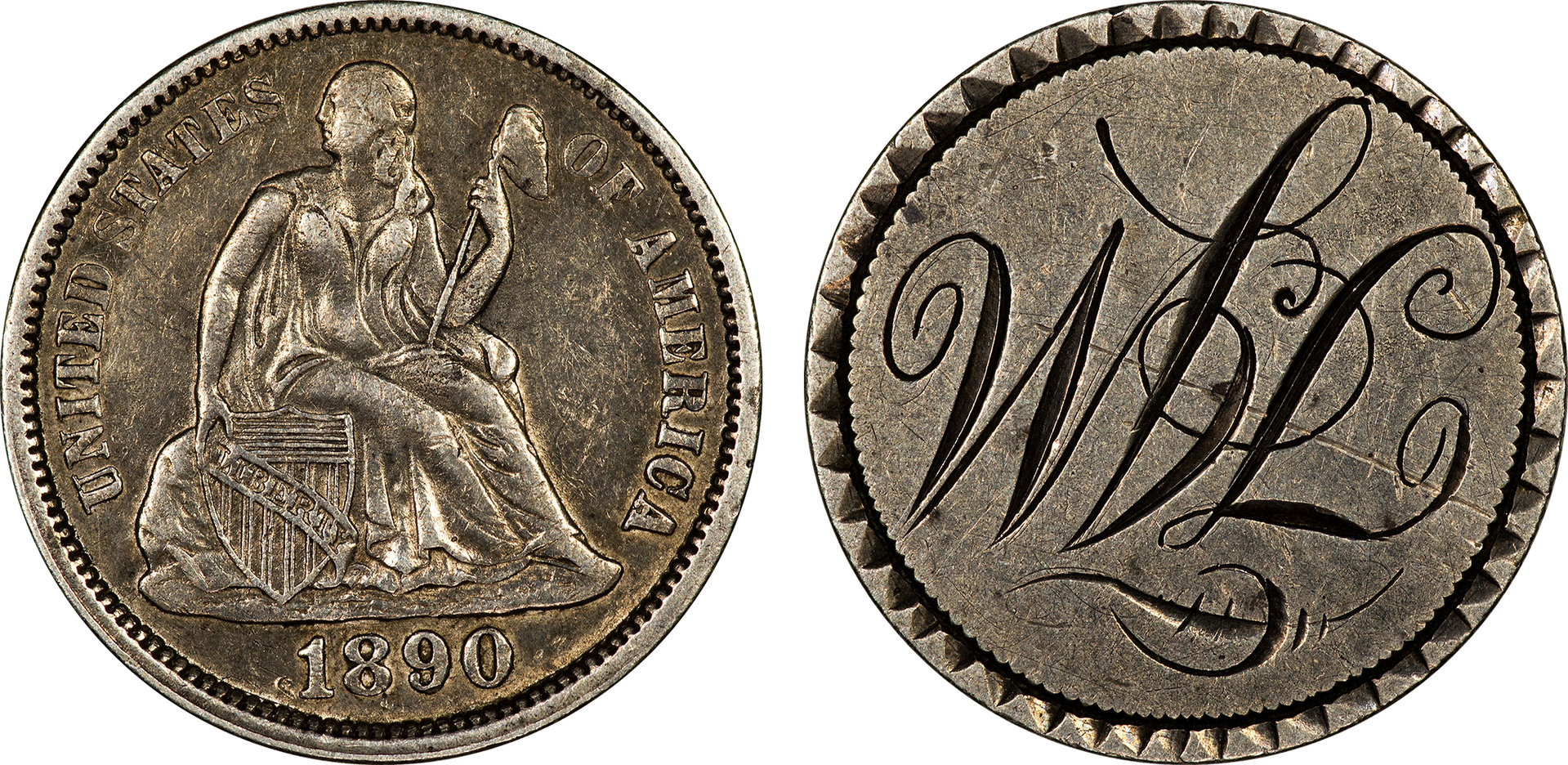 1890 Seated Liberty Dime Love Token MPD-105.jpg
