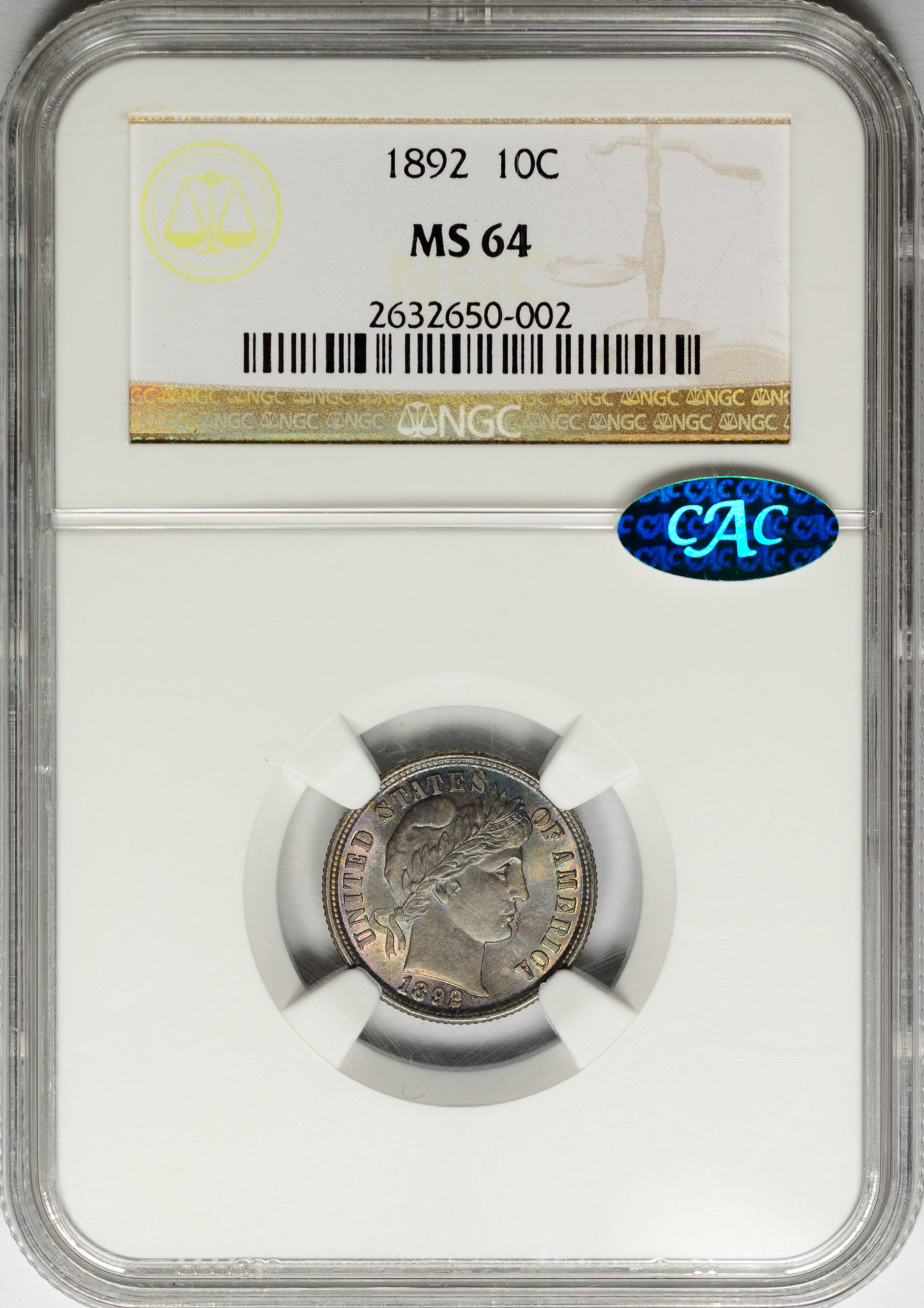 1892 10C MS64 NGC 2632650-002 Obv Slab.jpg