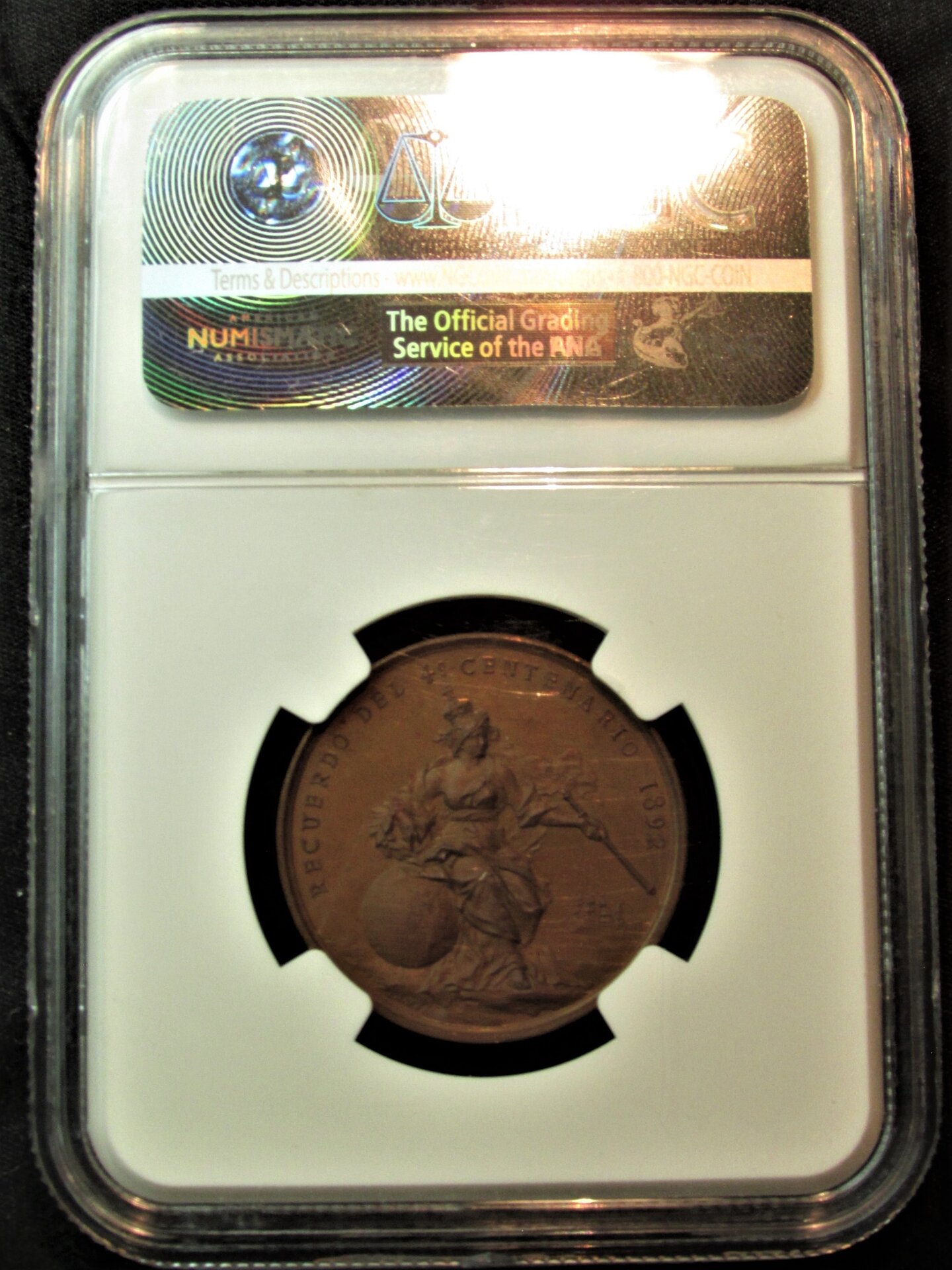 1892 World's Colombian Exposition - Christov Colon Medal (Eglit-224) - reverse slab.JPG