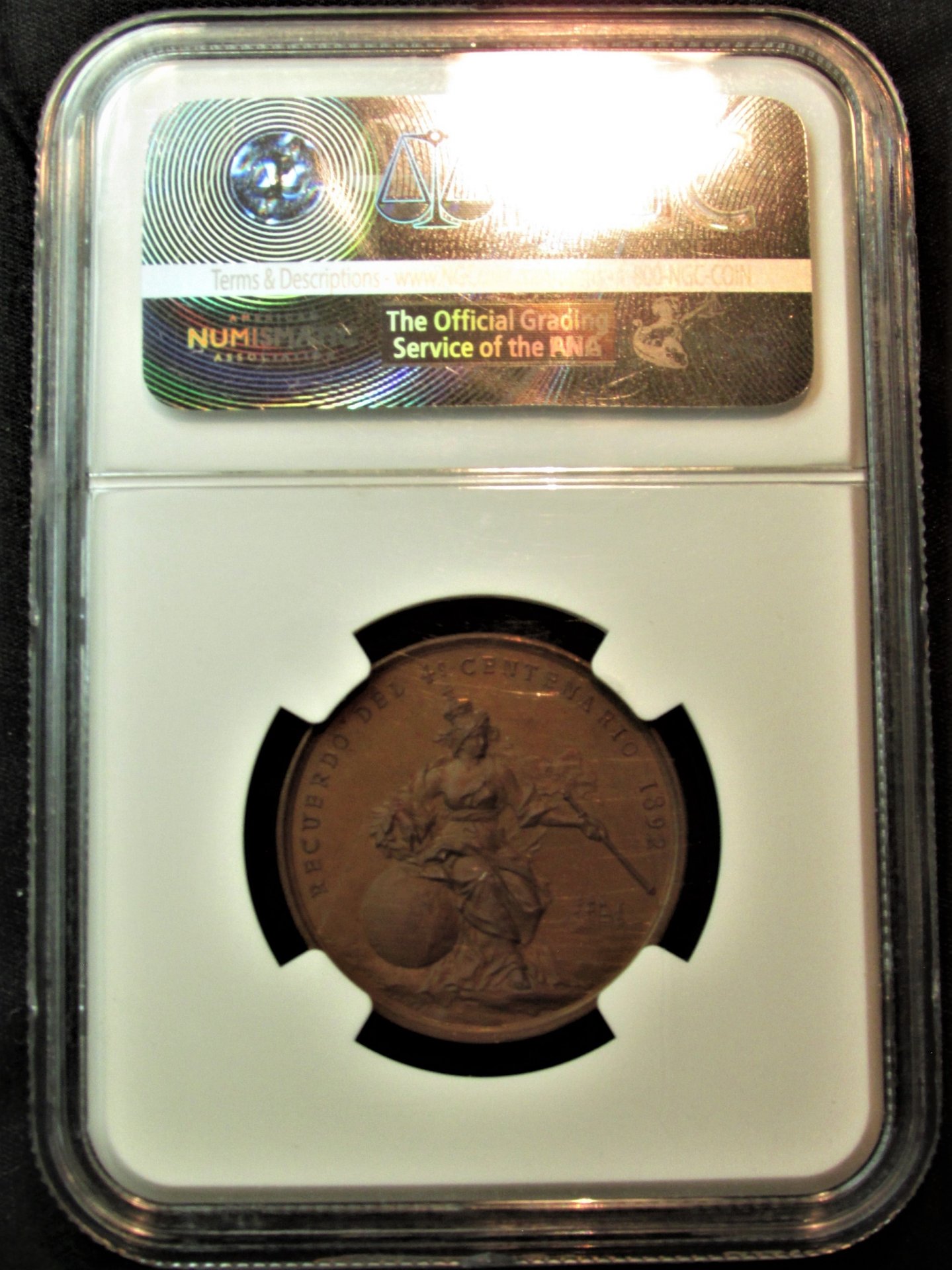 1892 World's Colombian Exposition - Christov Colon Medal (Eglit-224) - reverse slab.JPG
