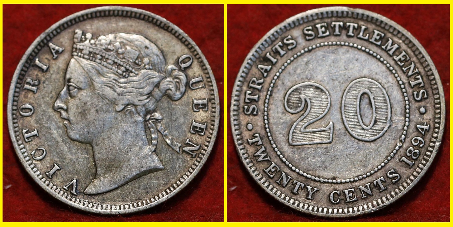 1894 Straits Settlements 20 Cents Silver Foreign Coin  $18. + $2.  233117015358  vette1986  o.jpg