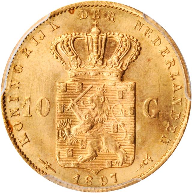 1897 Netherlands 10 Gulden MS64 Rev.jpg