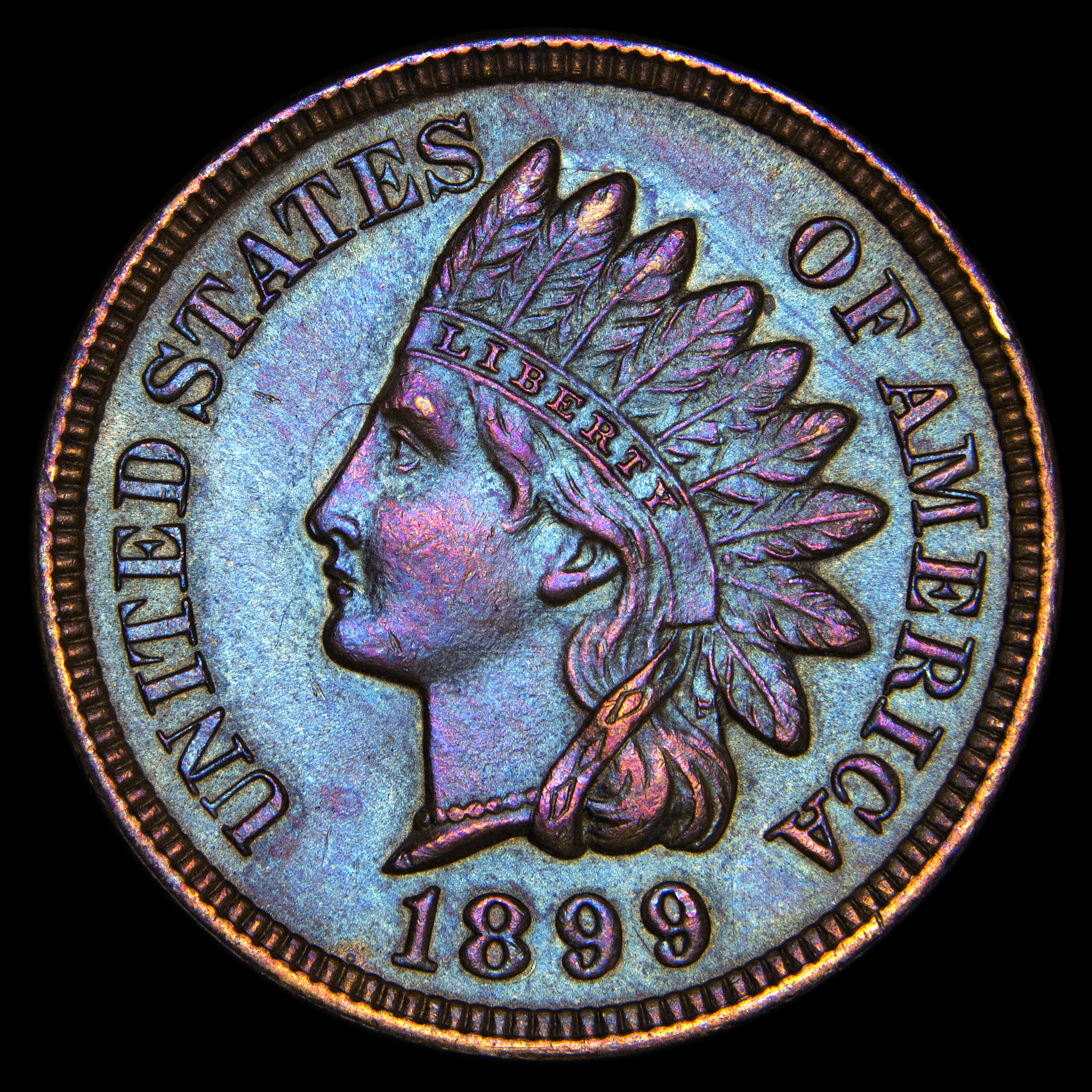 1899 Indian Head Cent Obverse (Iridescent Patina).jpg