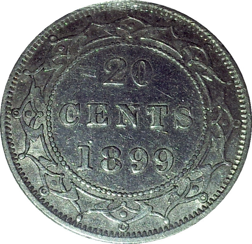 1899 Newfoundland Twenty Cent EF40 Rev (Hook 9).JPG