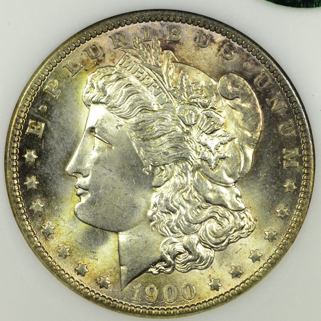 1900 O SILVER DOLLAR - MORGAN LIBERTY HEAD NGC MS 65, CAC green Obv closeup 50mm-623.jpg