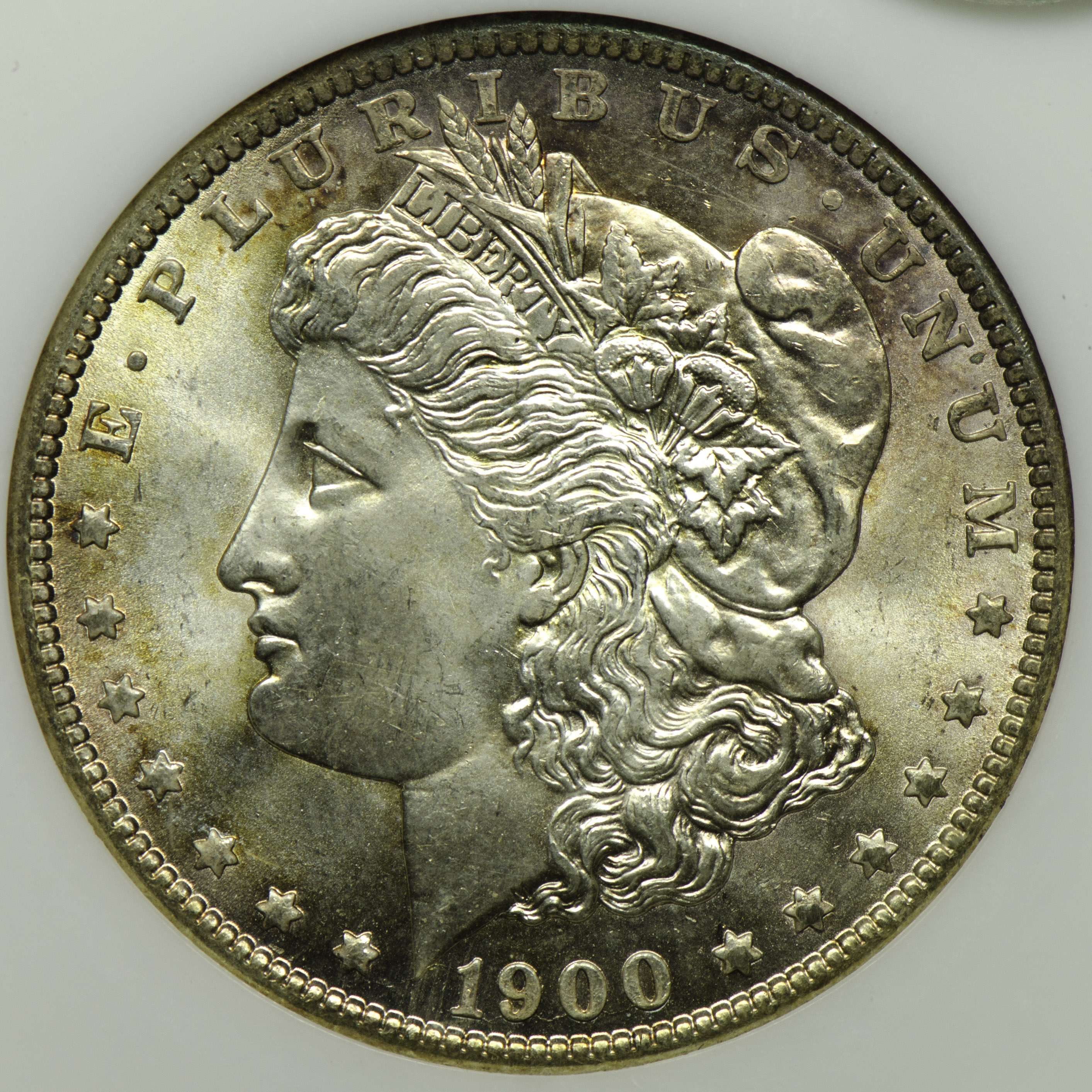 1900 O SILVER DOLLAR - MORGAN LIBERTY HEAD NGC MS 65, CAC green Obv closeup f8 105mm-648.jpg