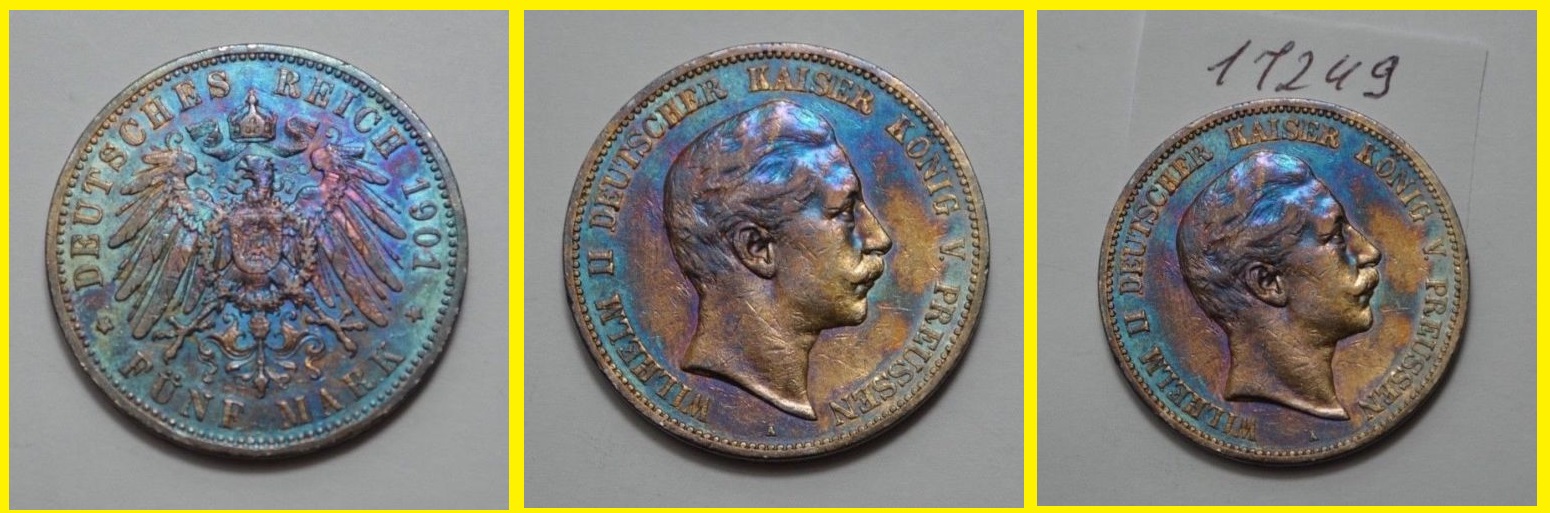 1901-A German Prussia 5 Funf Mark Silver Toned $31. + $3.50  283059979454  gold-coins.jpg