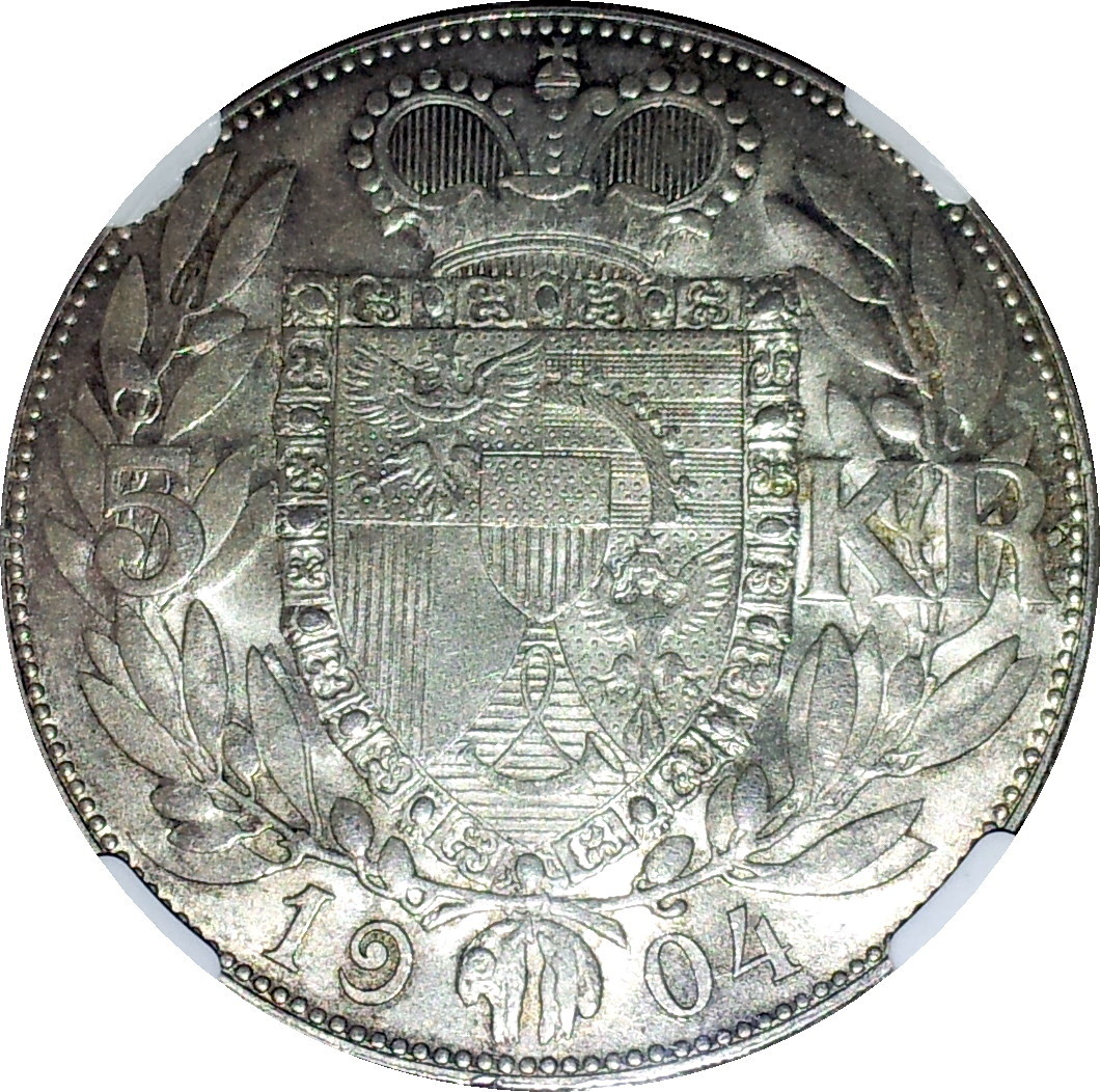 1904 Liechtenstein 5 Kronen MS64 Rev.JPG