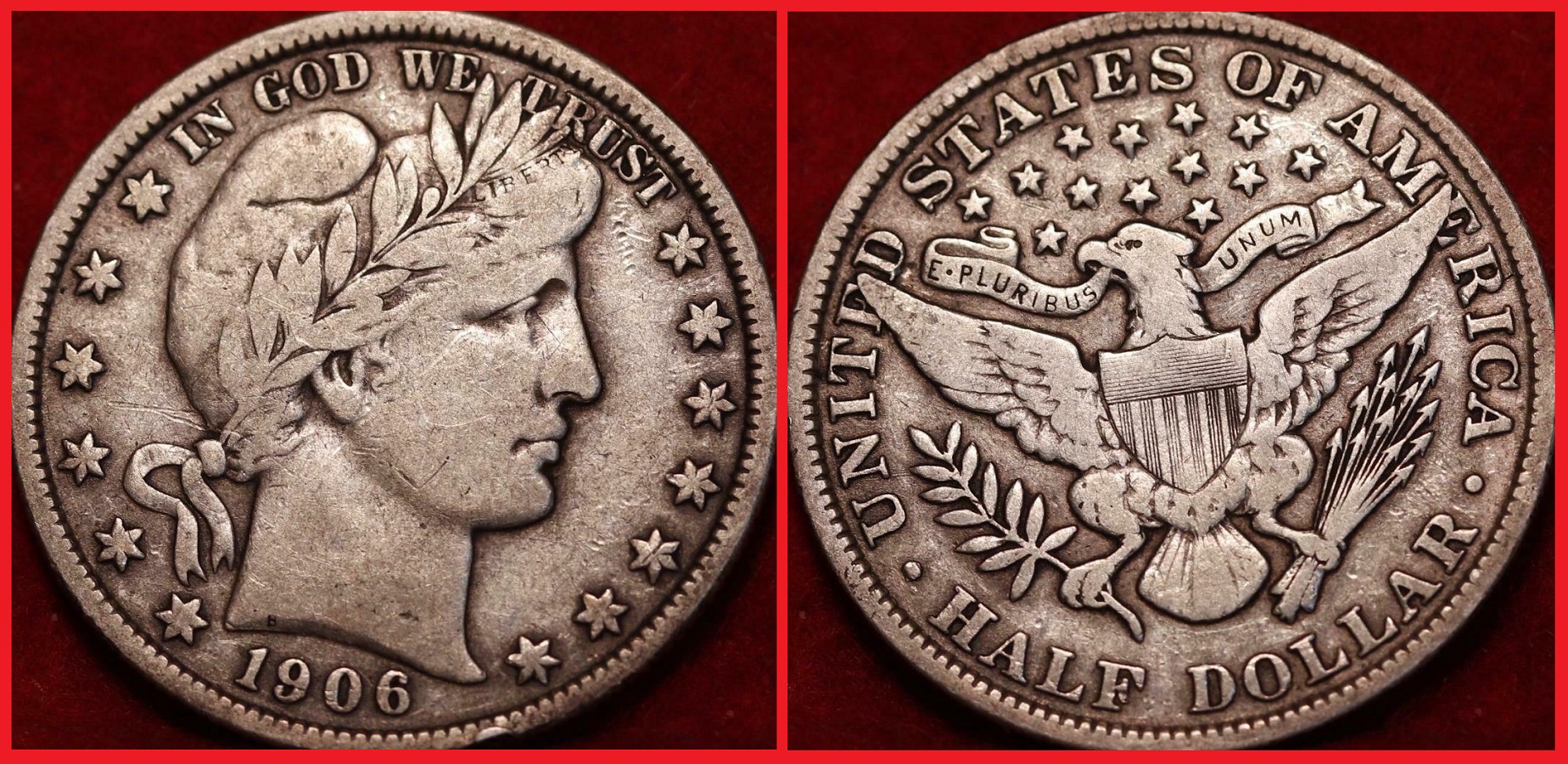 1906-P Silver Barber Half Dollar  $24.01 + $3.  362876444001  vette1986 o.jpg