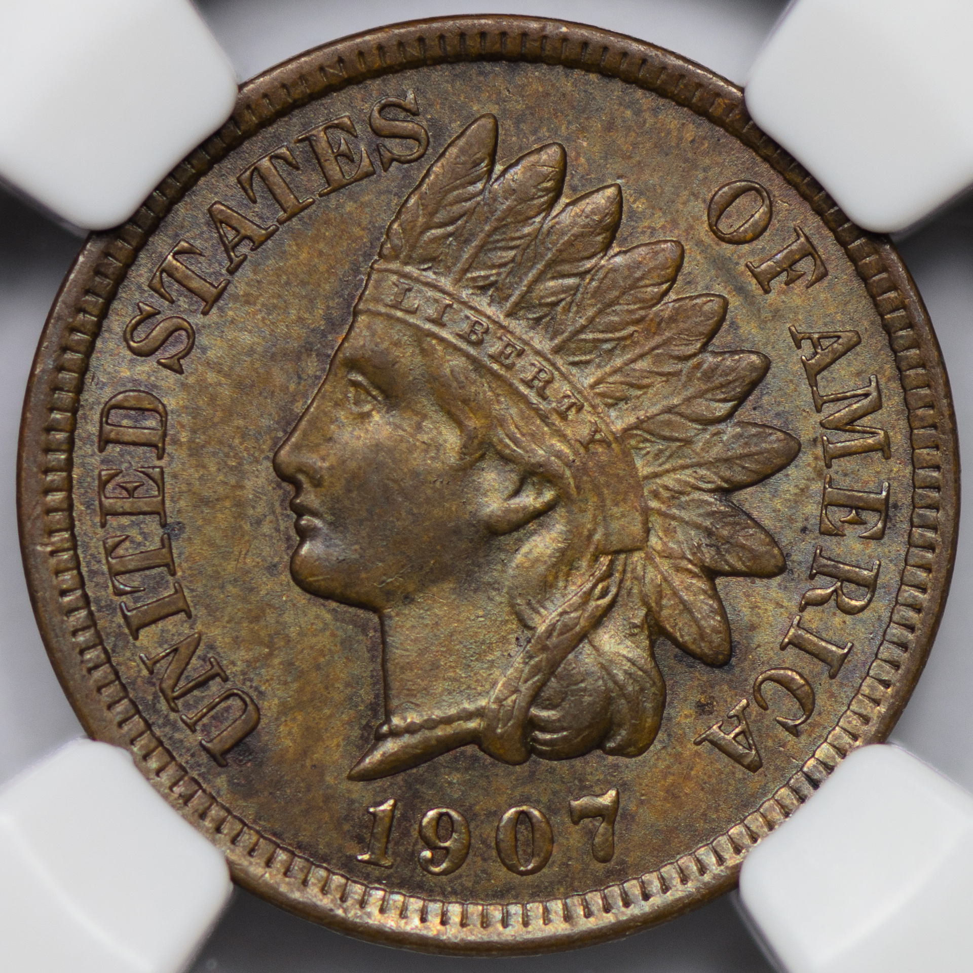 1907 1C CENT - INDIAN HEAD, BRONZE NGC MS63BROWN 2554381-002 CAC Obv Closeup 105mm-673.jpg