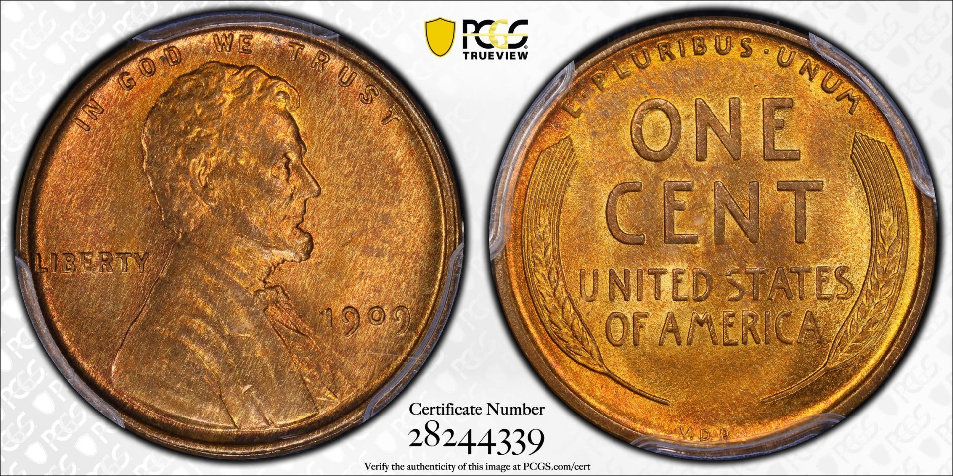 1909 1C CENT - LINCOLN, VDB WHEAT REVERSE PCGS MS65RED BROWN 28244339 CAC TrueView Full.jpg