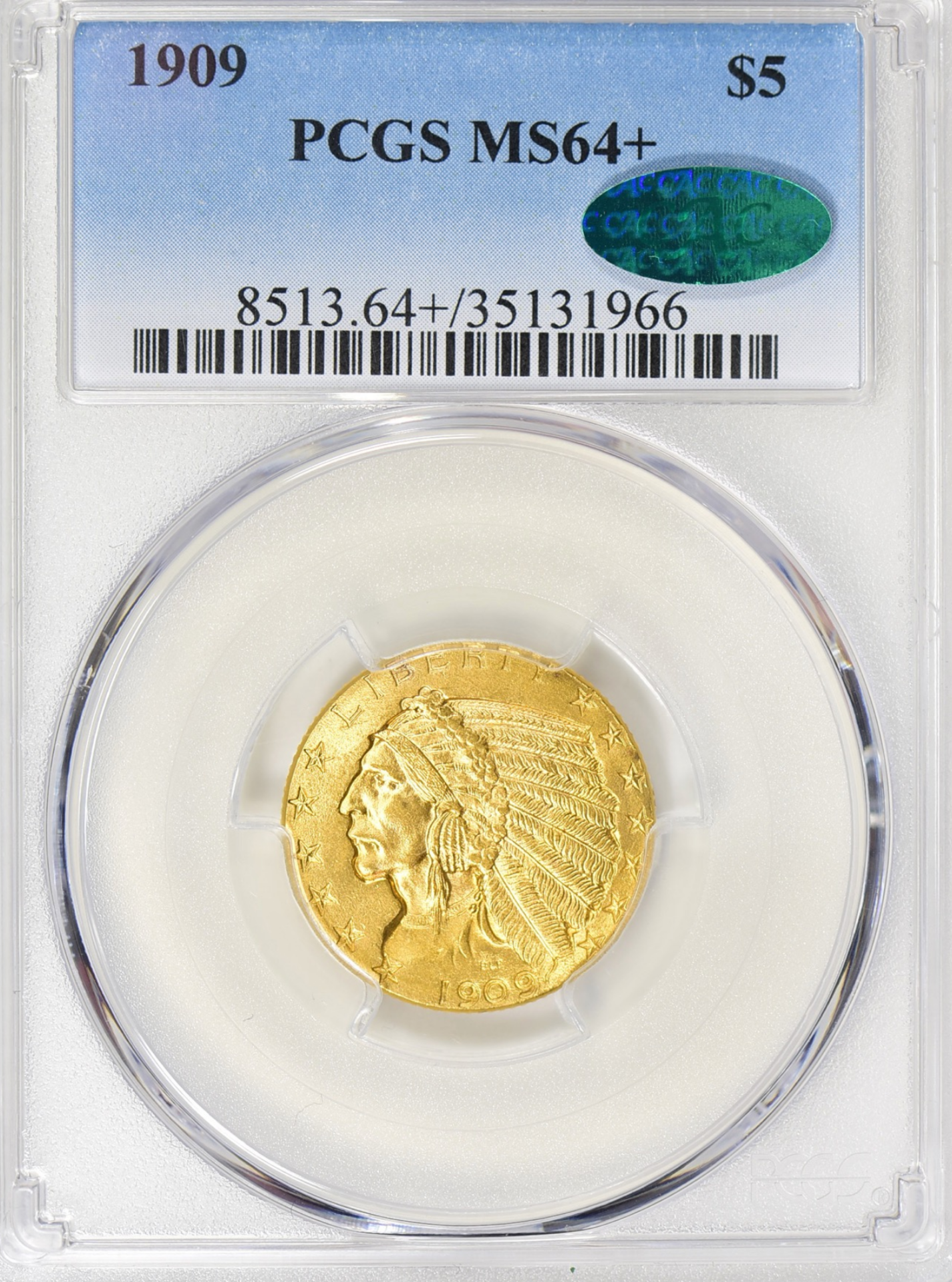1909 $5 Indian Half Eagle PCGS MS64+ CAC.png