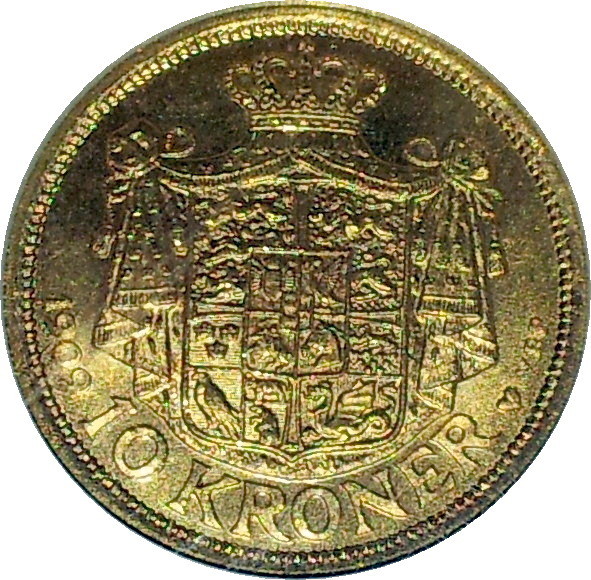 1909 Denmark Ten Kroner MS65 Rev.JPG