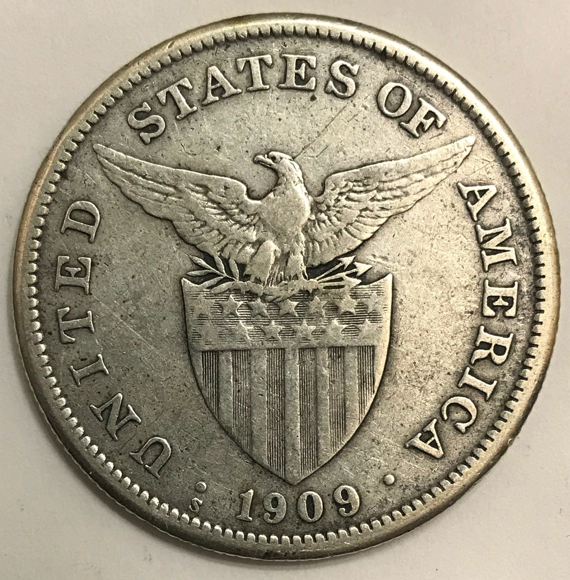 1909 Filipinas One Peso - Rev.JPG